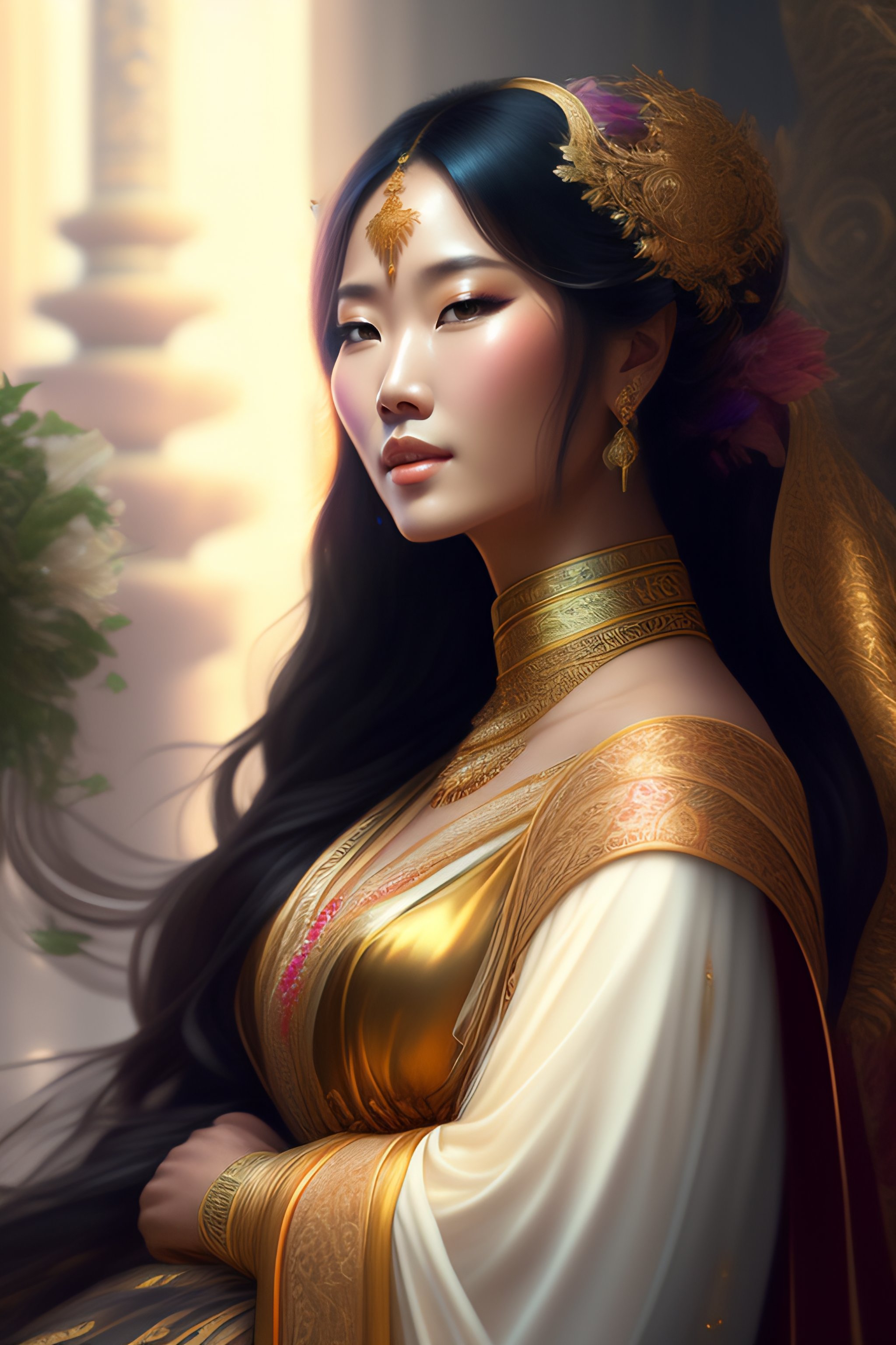 Lexica - A beautiful close up portrait of an asian sorceress sitting ...