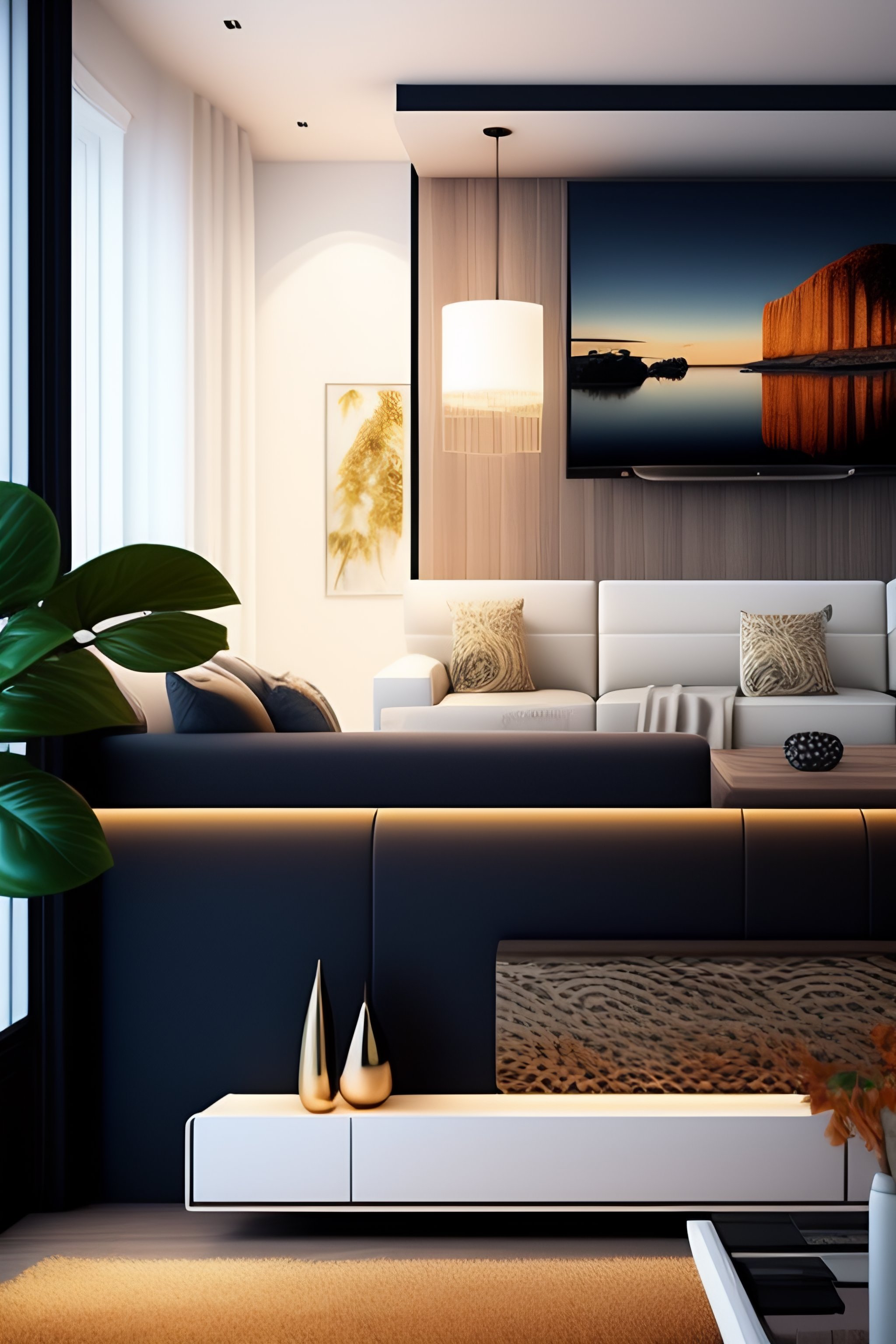 Lexica - Interior home decor design with sofa and tv