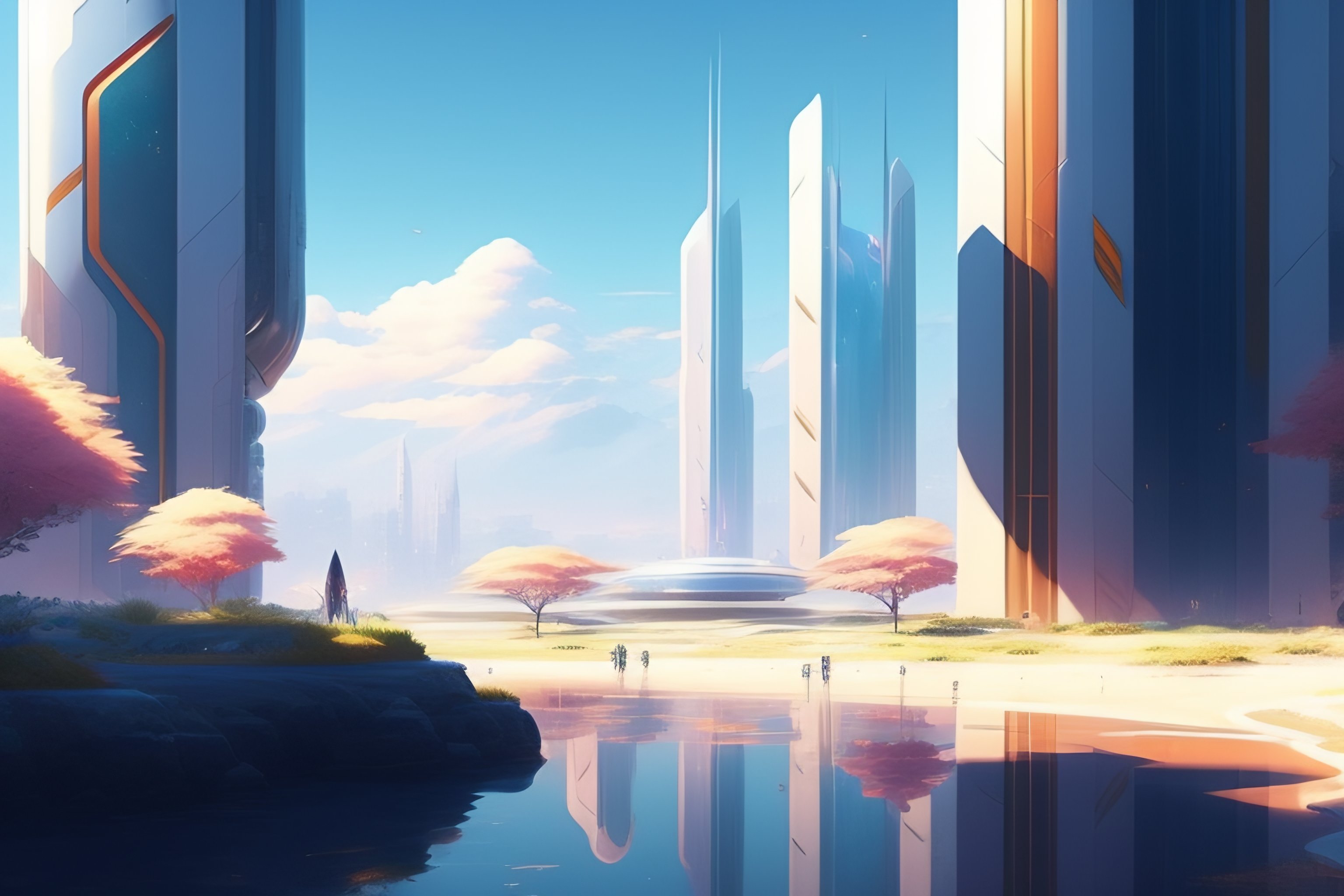 Lexica Concept art of a farfuture city, key visual, summer day