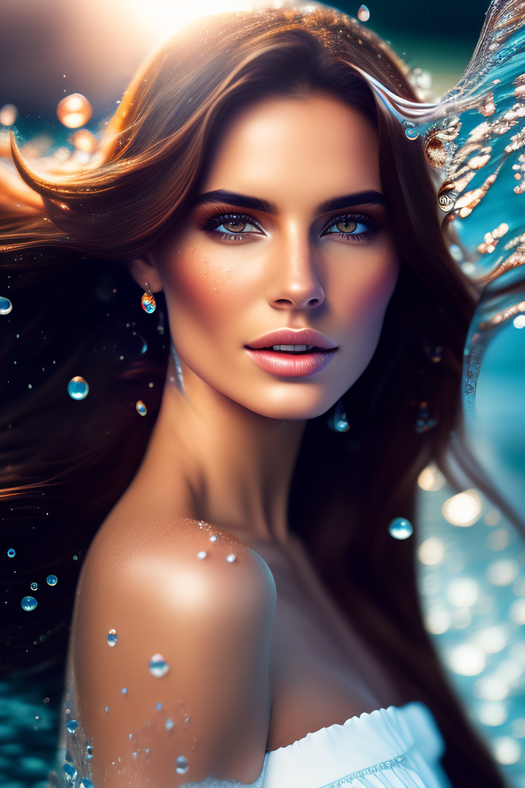 Lexica - Beautiful fair skin brunette, skin texture, water drops, white ...