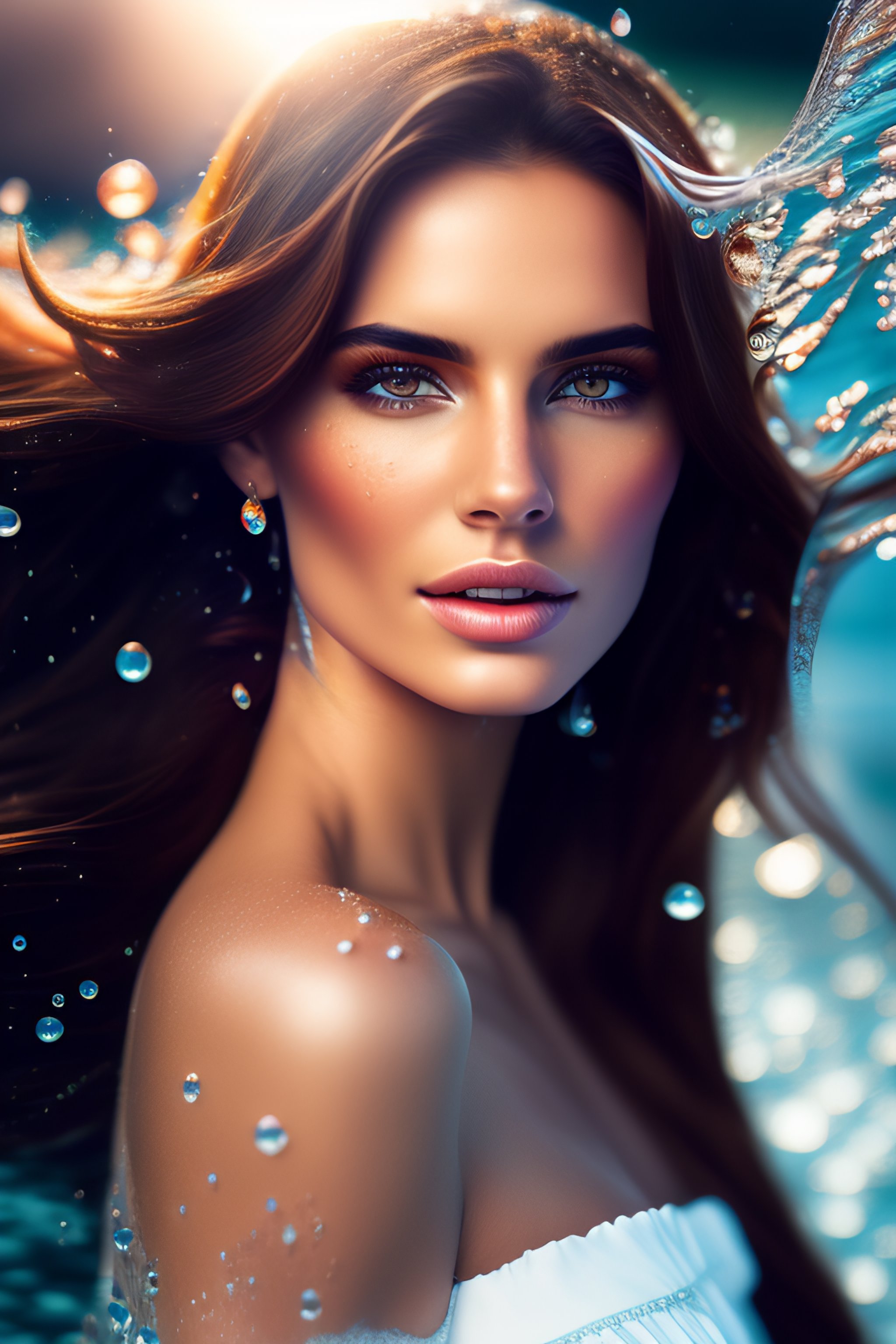 Lexica Beautiful Fair Skin Brunette Skin Texture Water Drops White Background Water Splash 2757