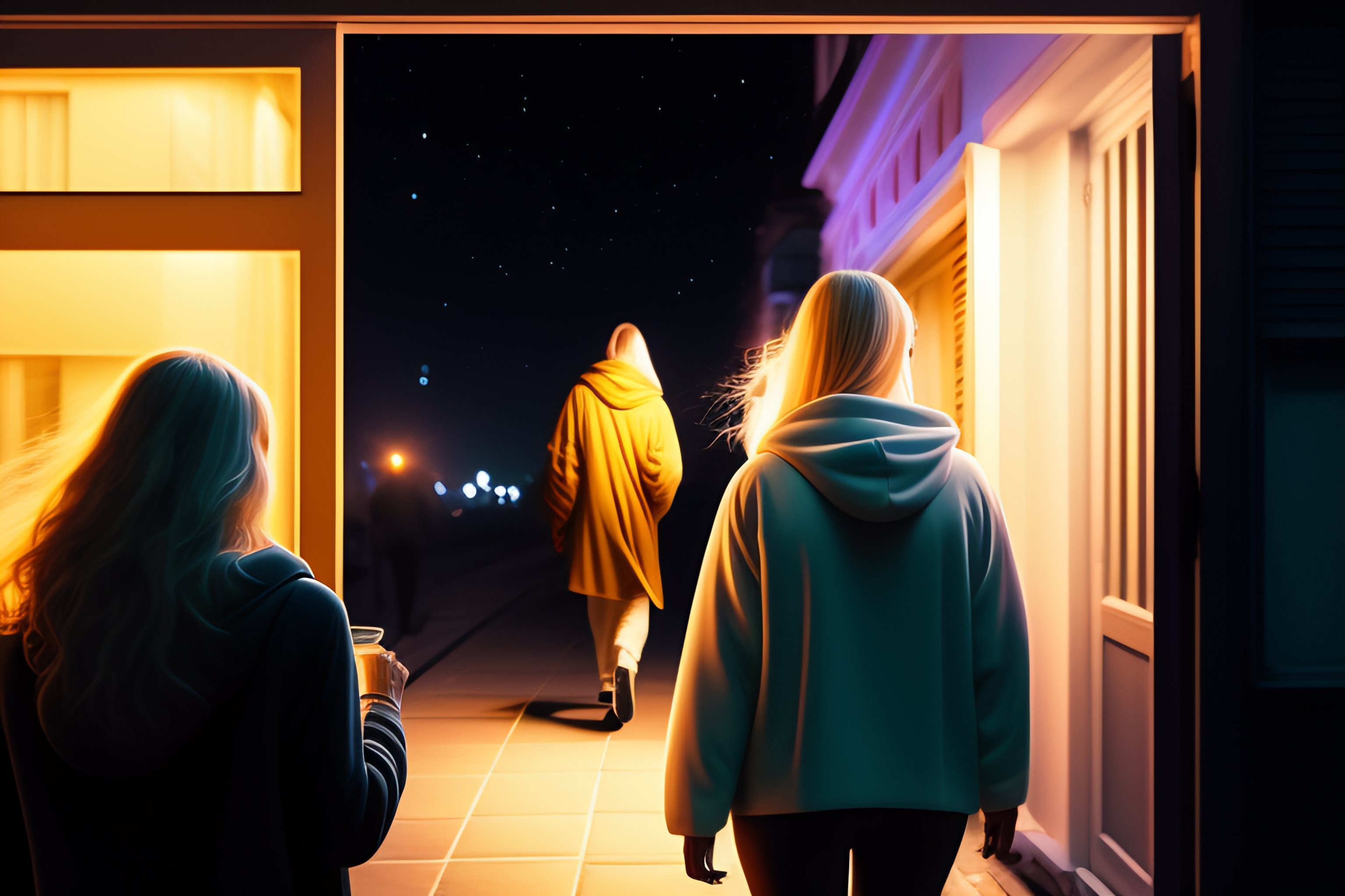 Lexica A street look on a dressed blond man leaves his home at night