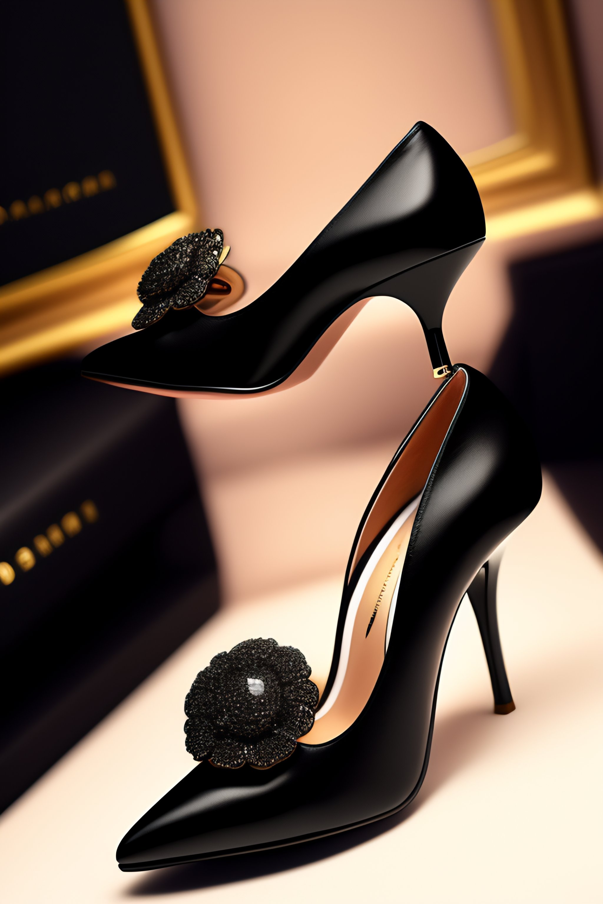 Lexica - Create a luxury shoes and black whit diamond on the heels and ...