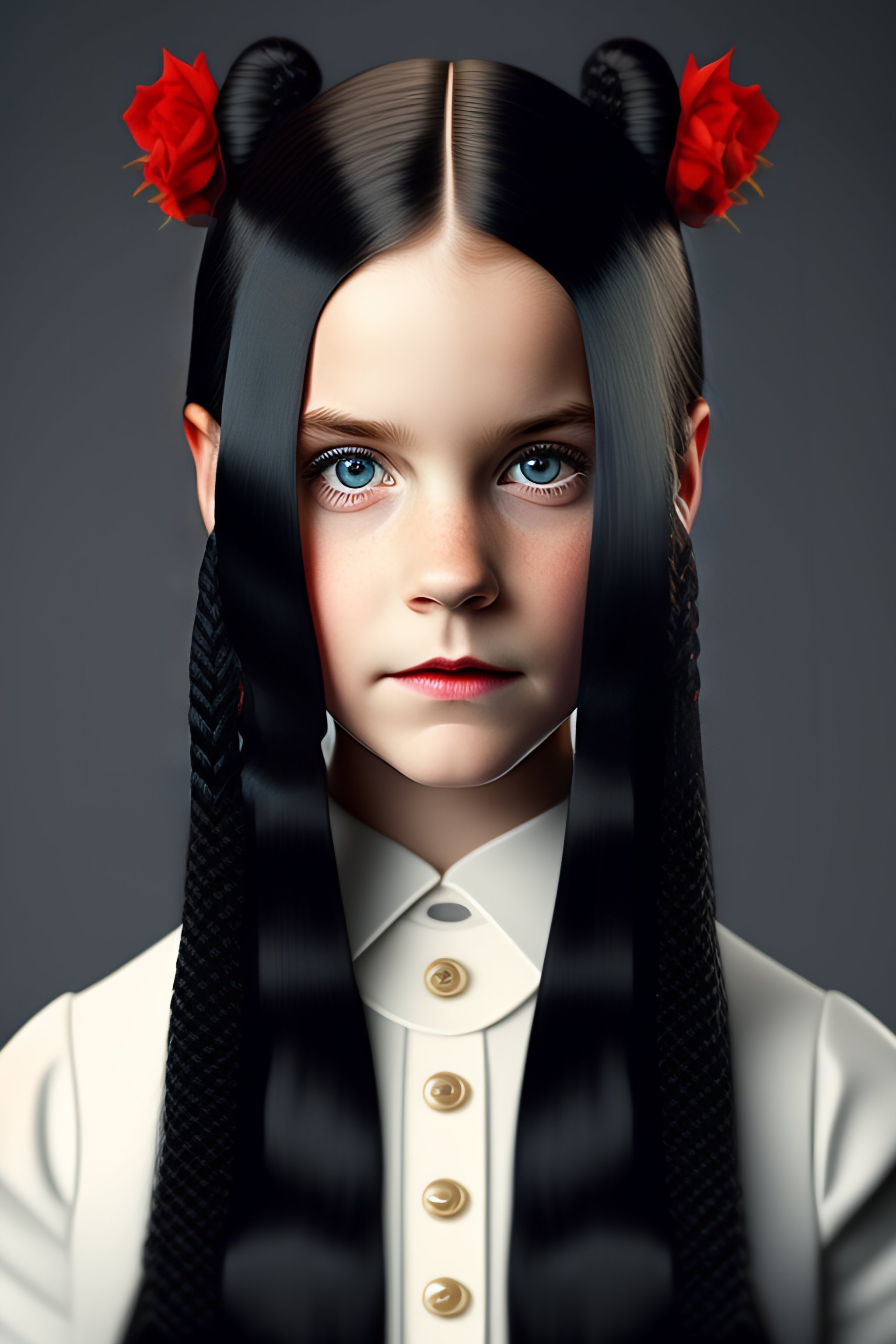Lexica - Wednesday Addams from the series, black hair braided in two ...