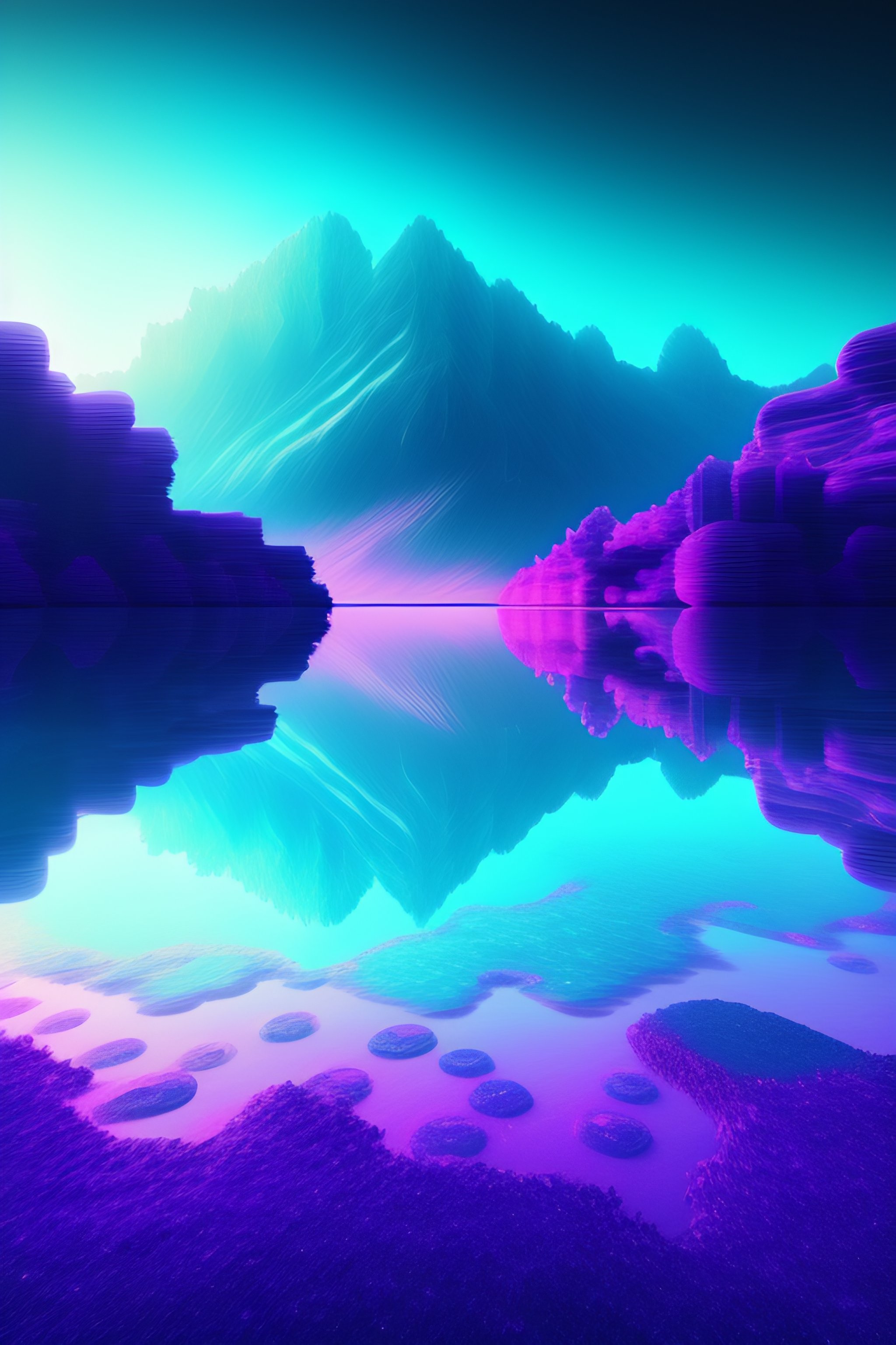 Lexica - Infinite purple cyan crystal landscape