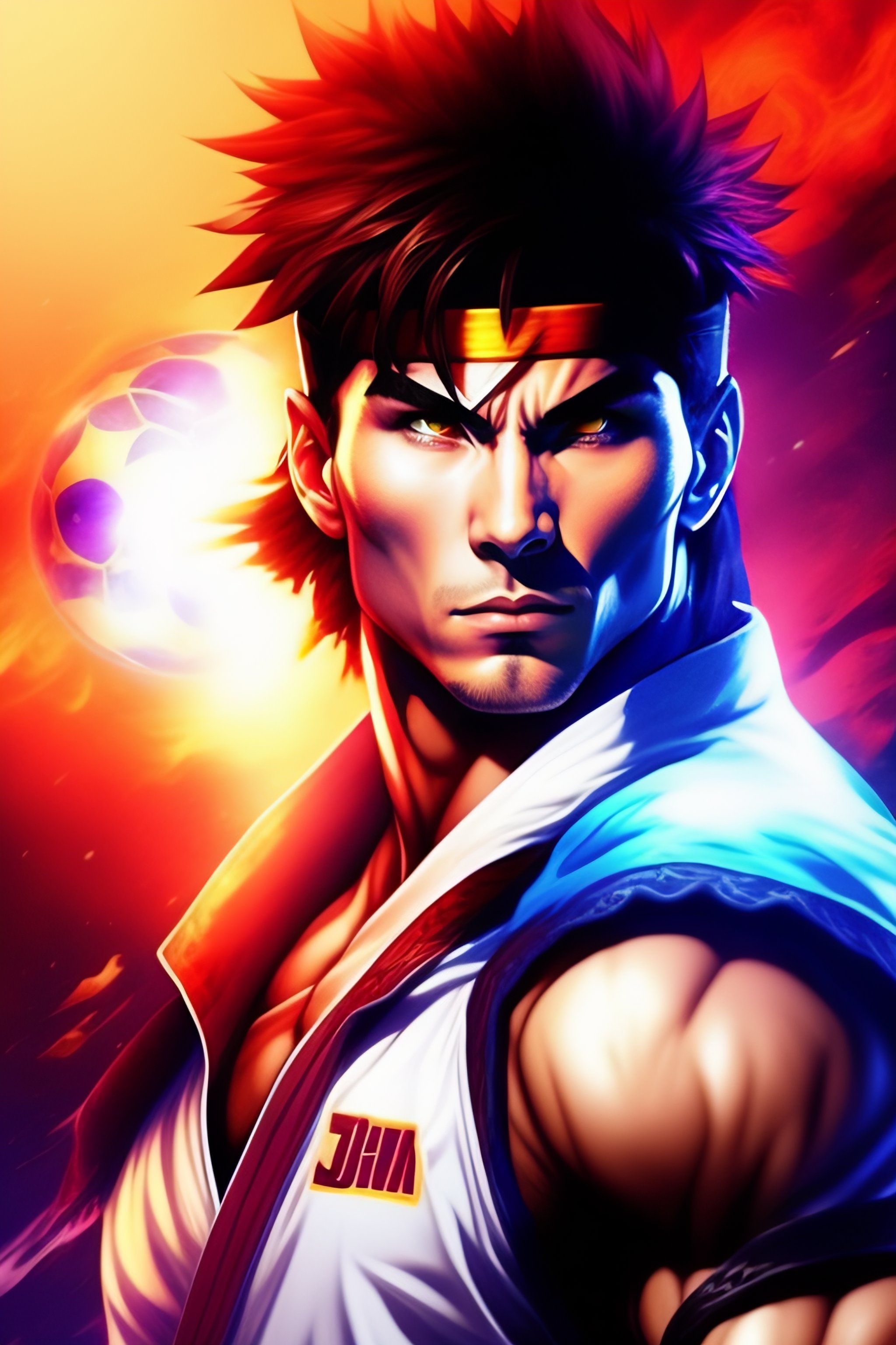 Lexica - Anime of Messi as Street Fighter Ryu holding hadouken