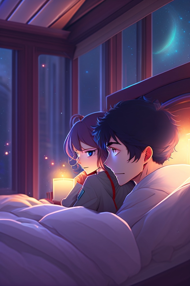 romantic anime couples in bed