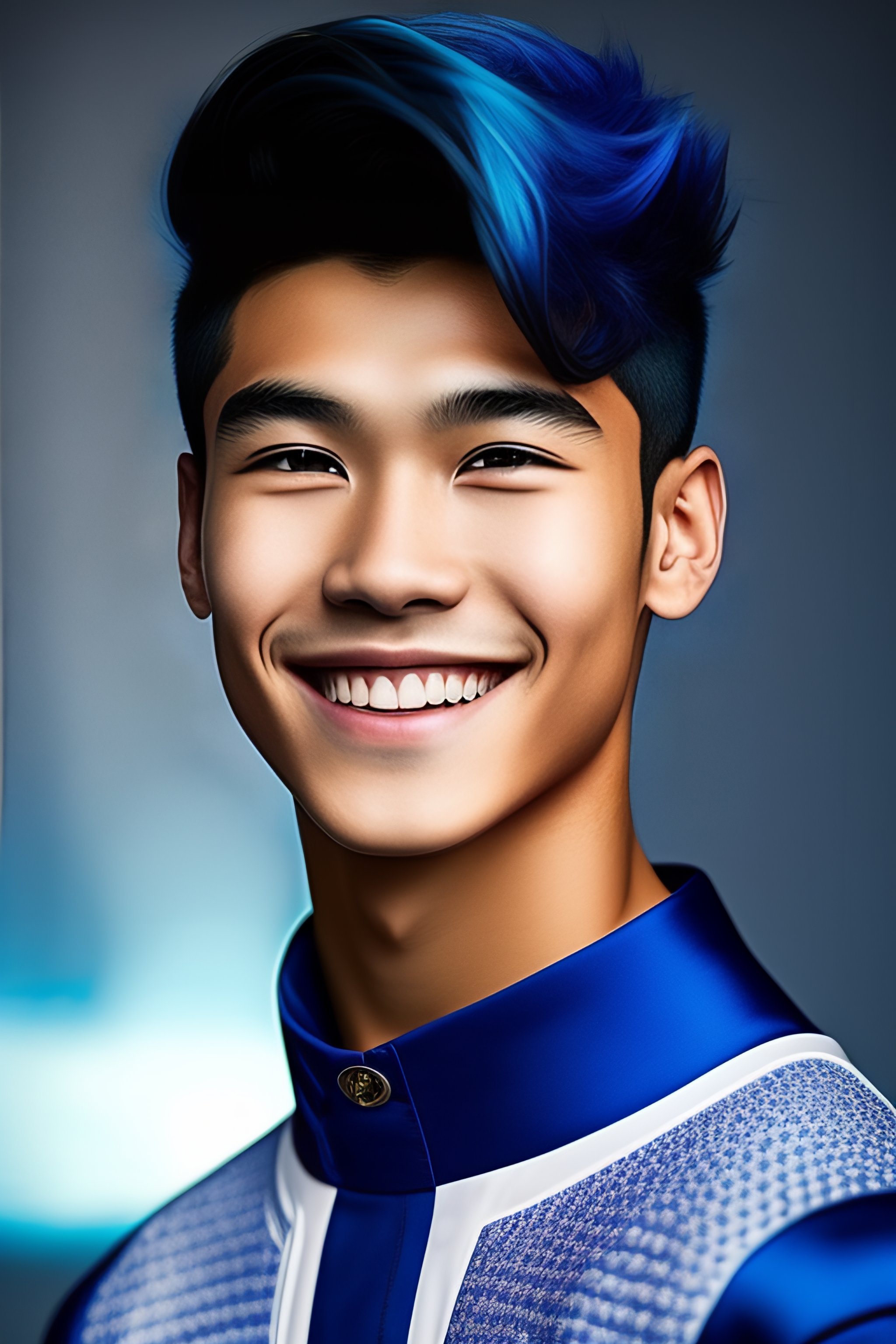 lexica-17-year-old-boy-with-blue-skin-and-dark-blue-hair-smiling