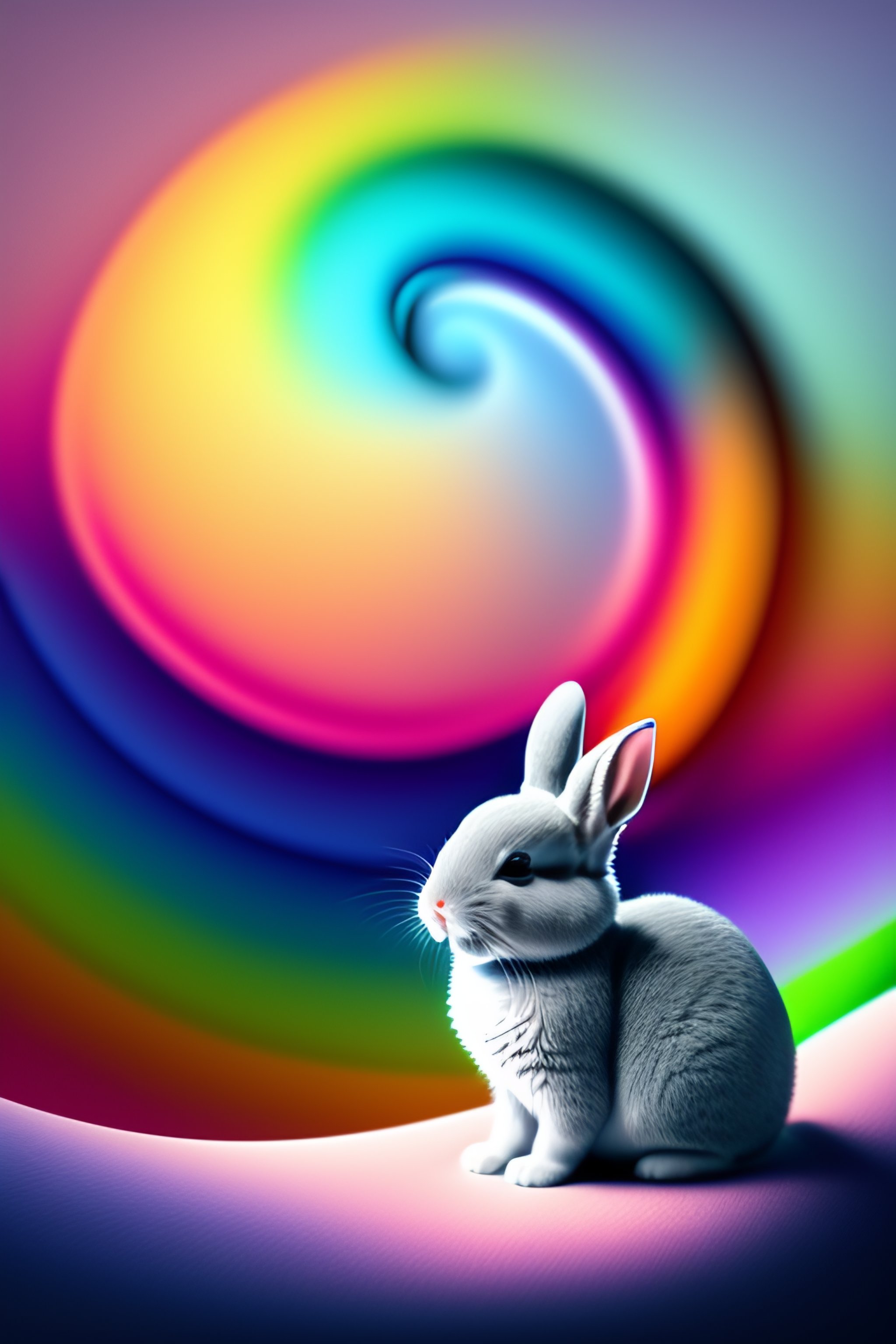 Lexica - Gray bunny waking up to rainbow illustration