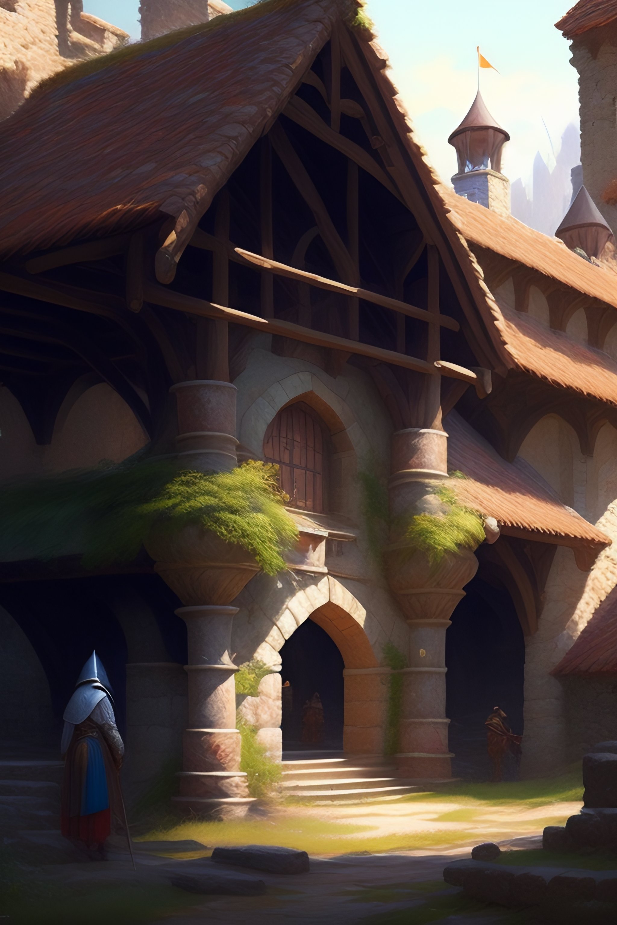 Lexica - Ultra realistic illustration, Medieval barracks in ruins ...