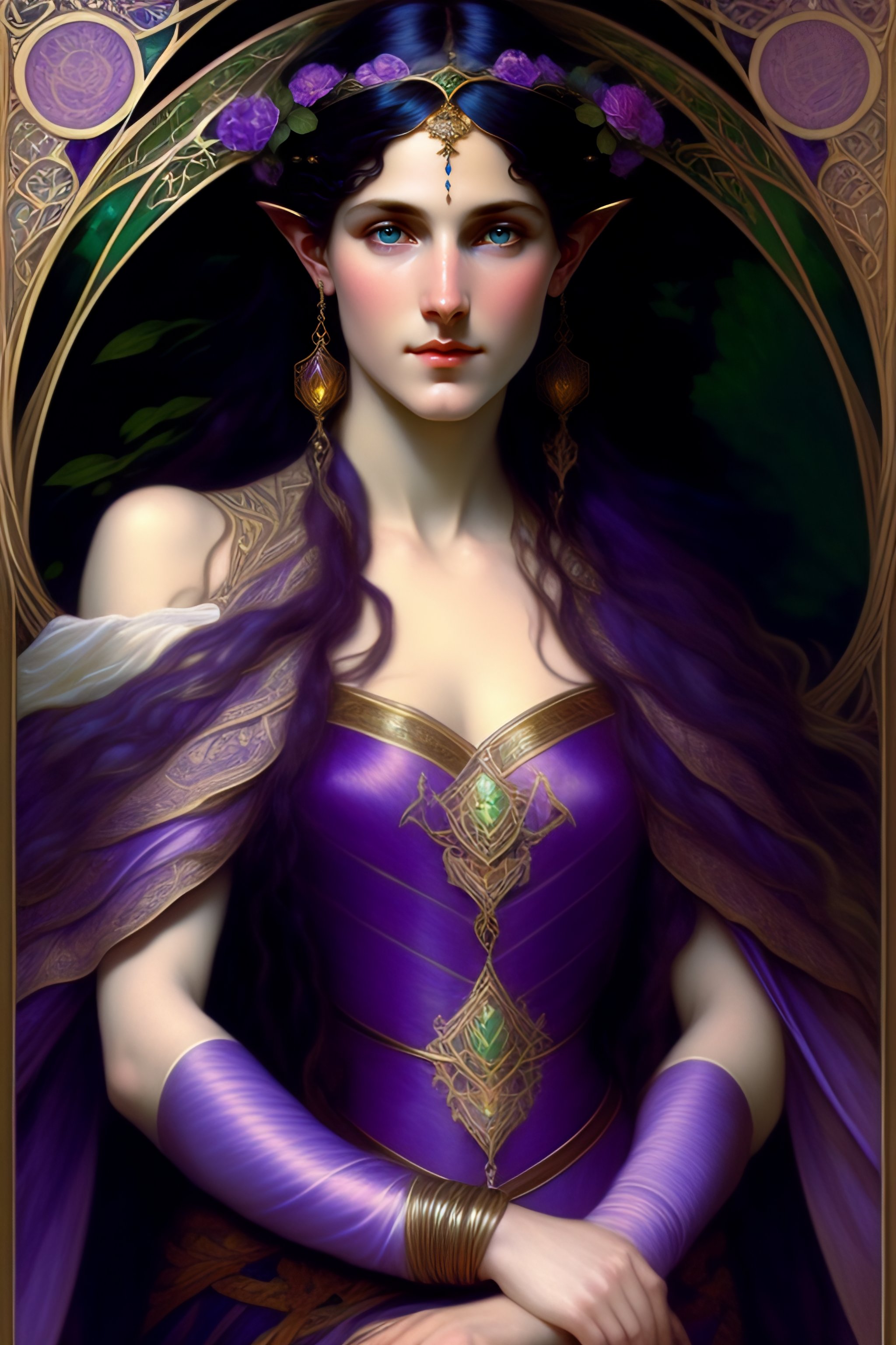 Lexica Portrait of a young elf woman with pale skin, green eyes, long