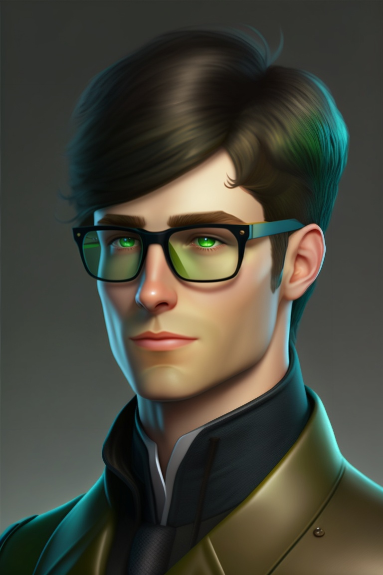 Lexica - A white man with rounded face, short black hair, green eyes ...
