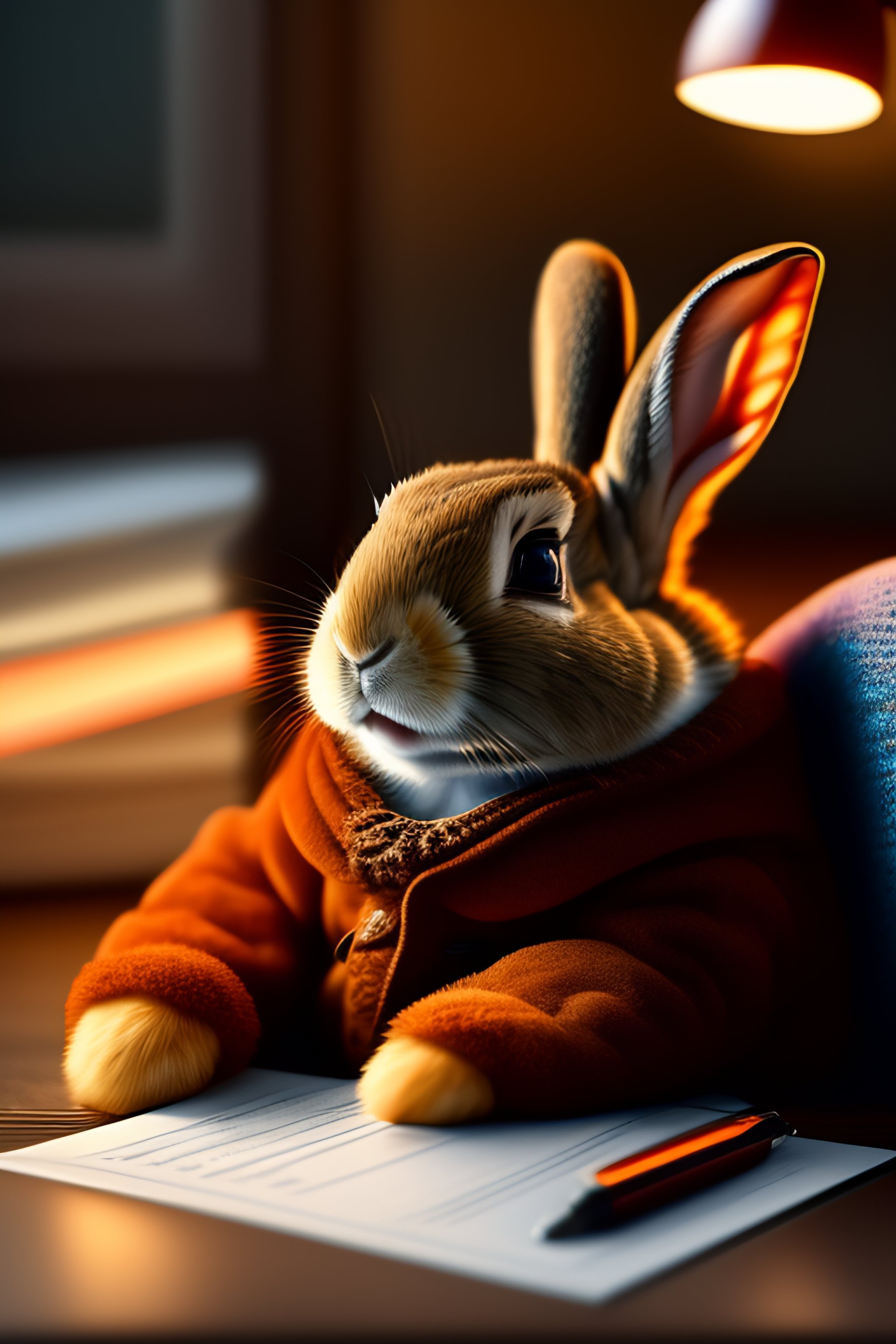Lexica - An exhausted pepe the rabbit commiting tax fraud, paperwork ...