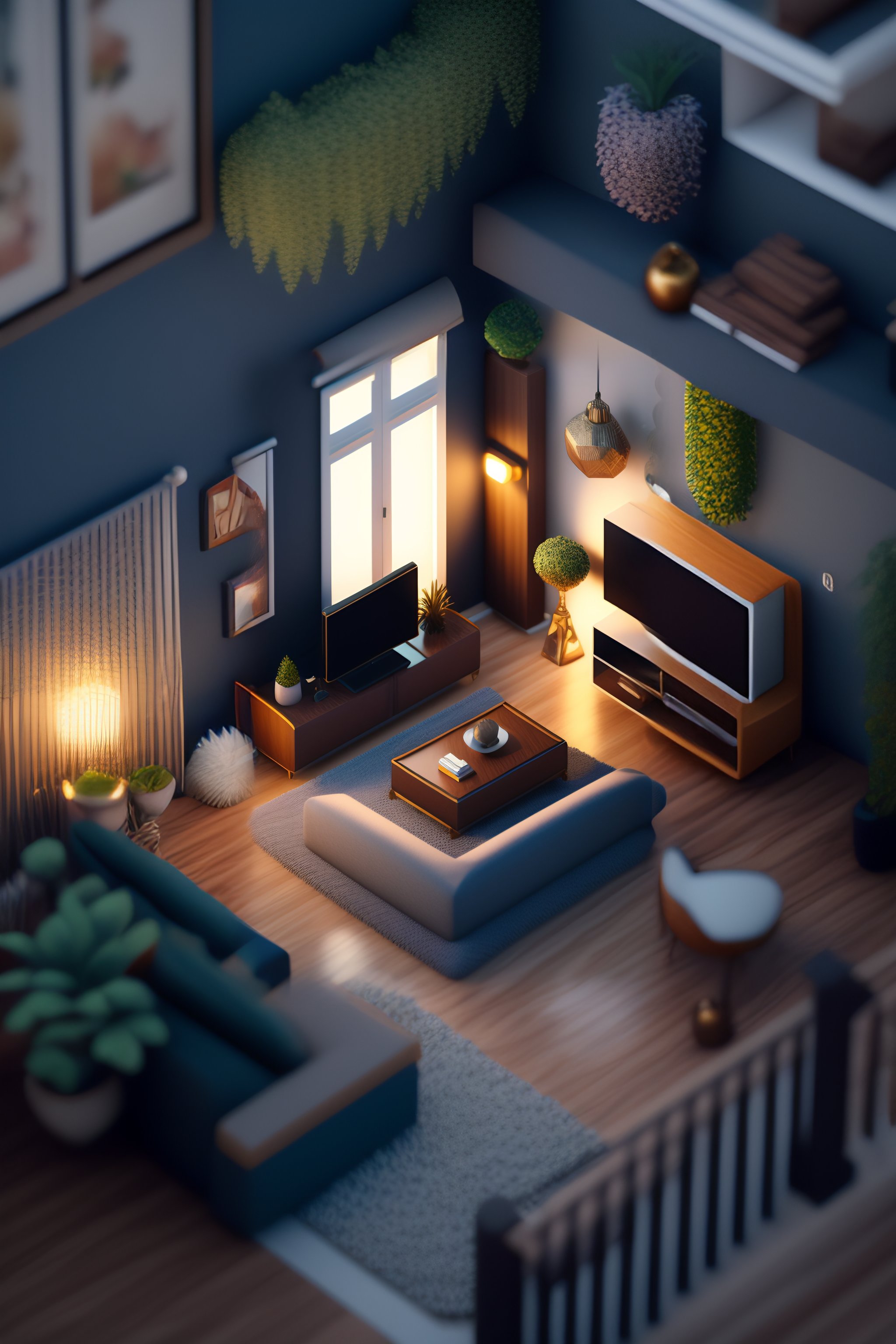 Lexica - Detailed isometric living room render, unreal engine voxel ...