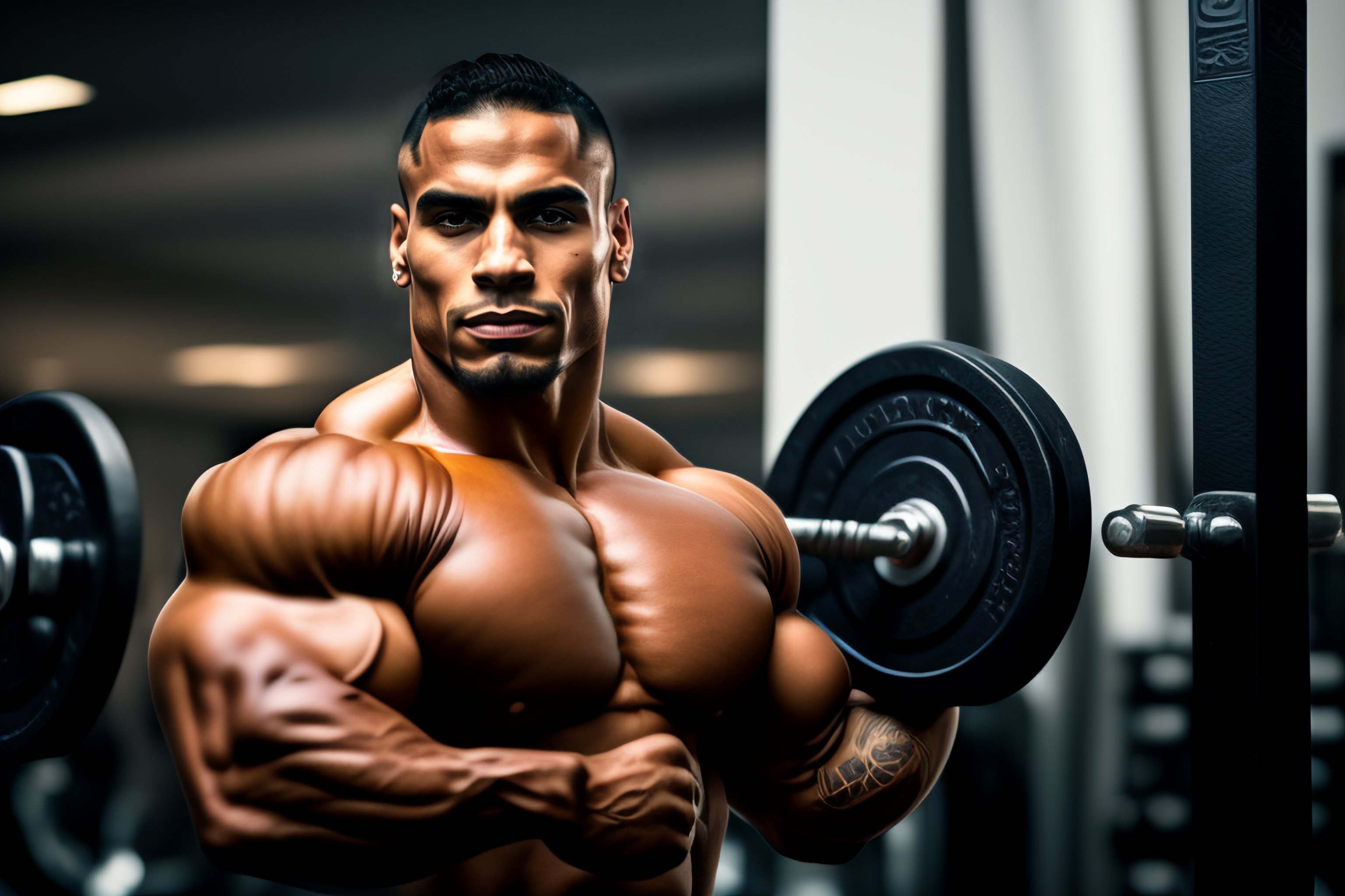 Lexica - Portrait of a Latino bodybuilder with a buzz cut lifting weights