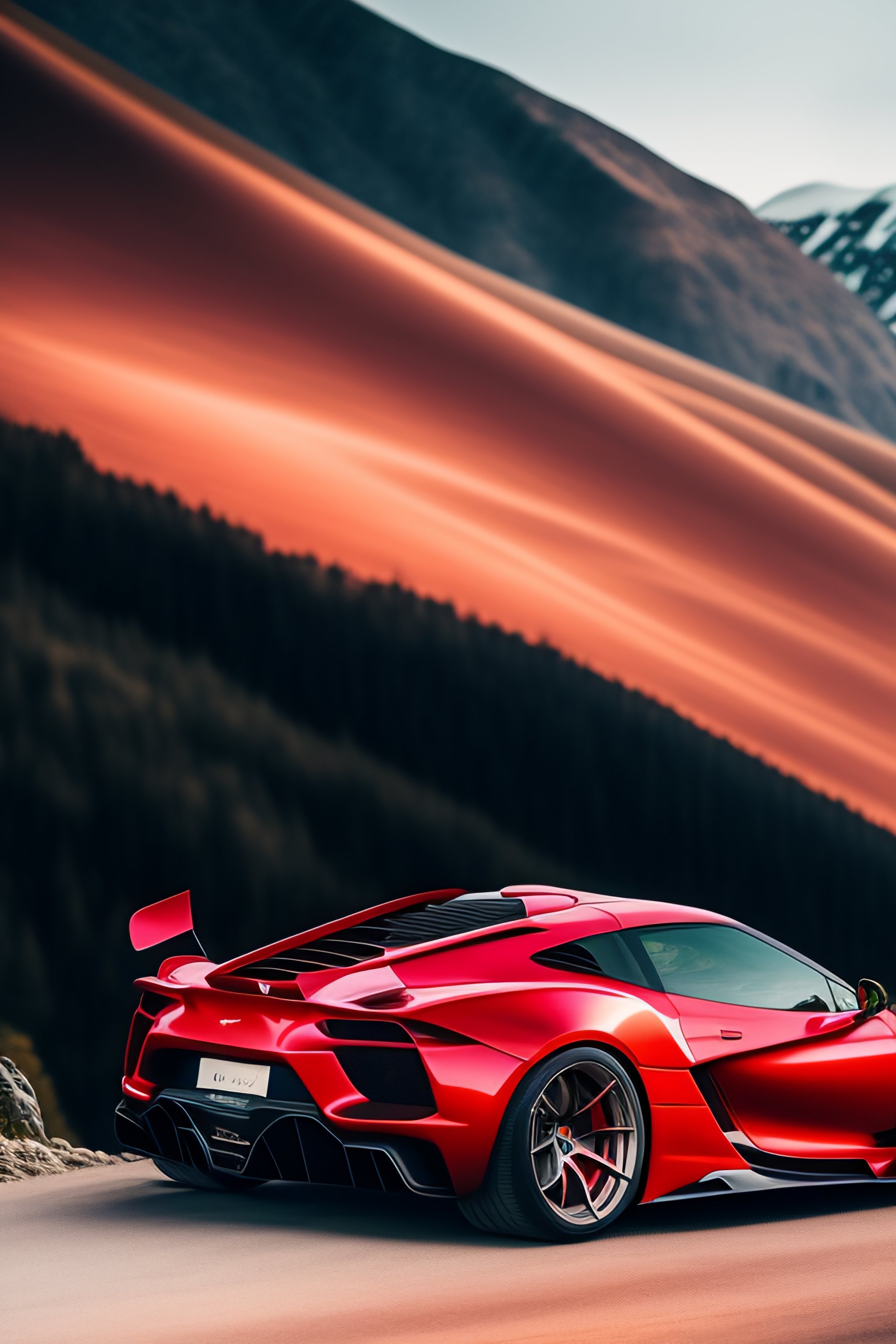 Lexica - Sports car, in the mountains, red color, sexy girl nearby