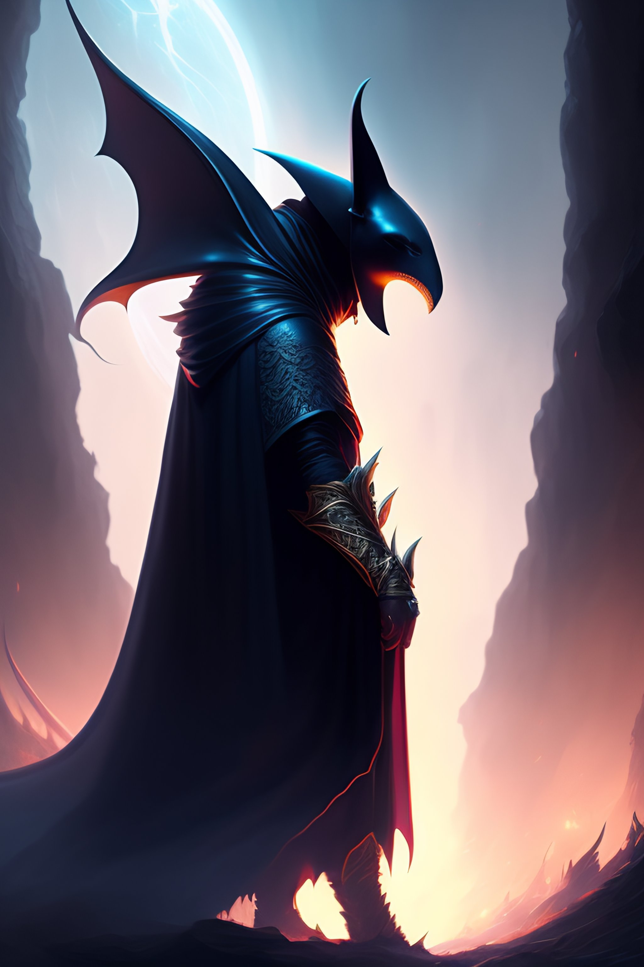 Lexica - Establishing shot of a fantasy hooded demonic figure with a ...