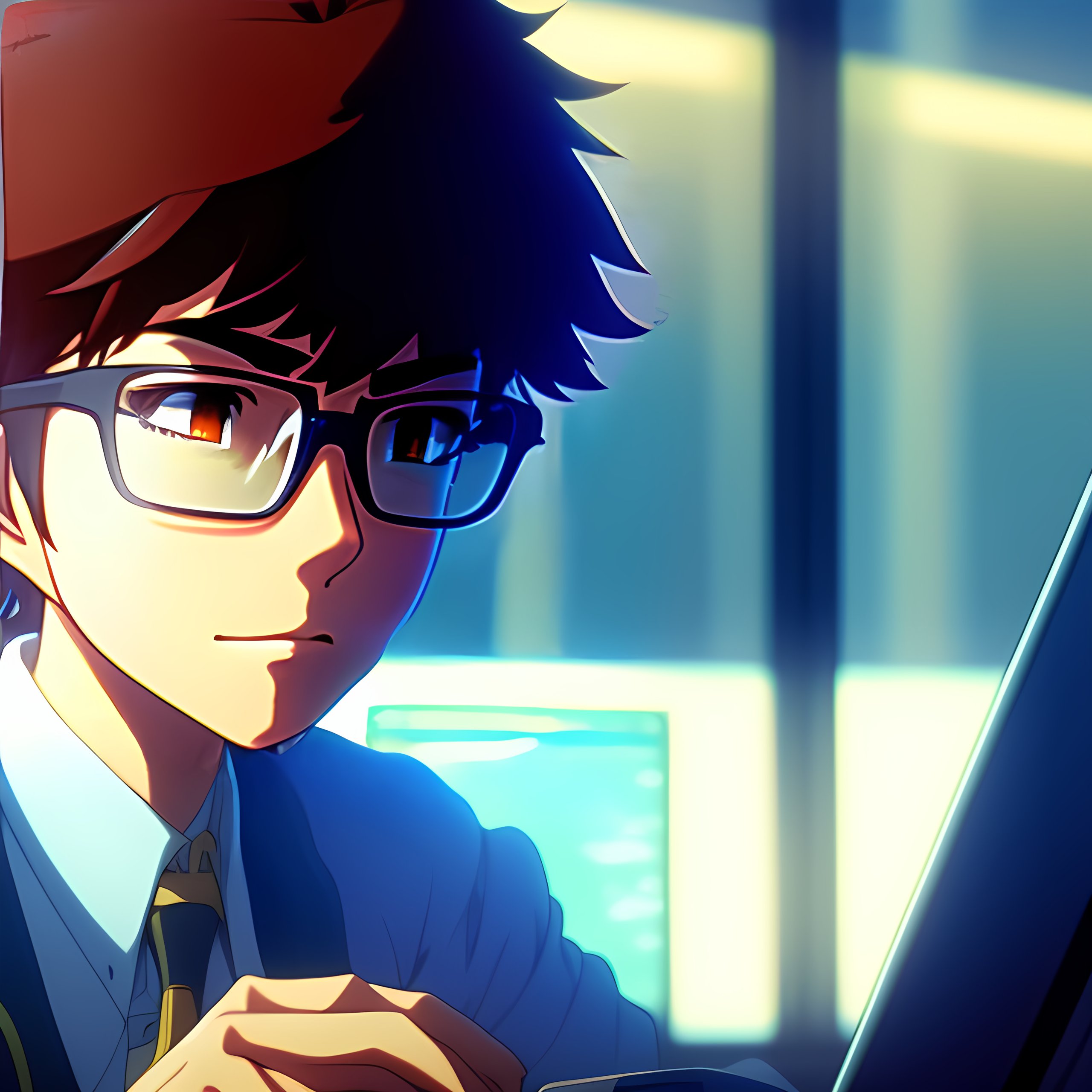 anime boy on computer