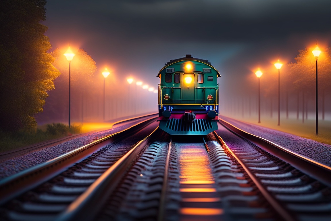 Lexica - Railway track, night light, raining, hyper-realistic, 4k