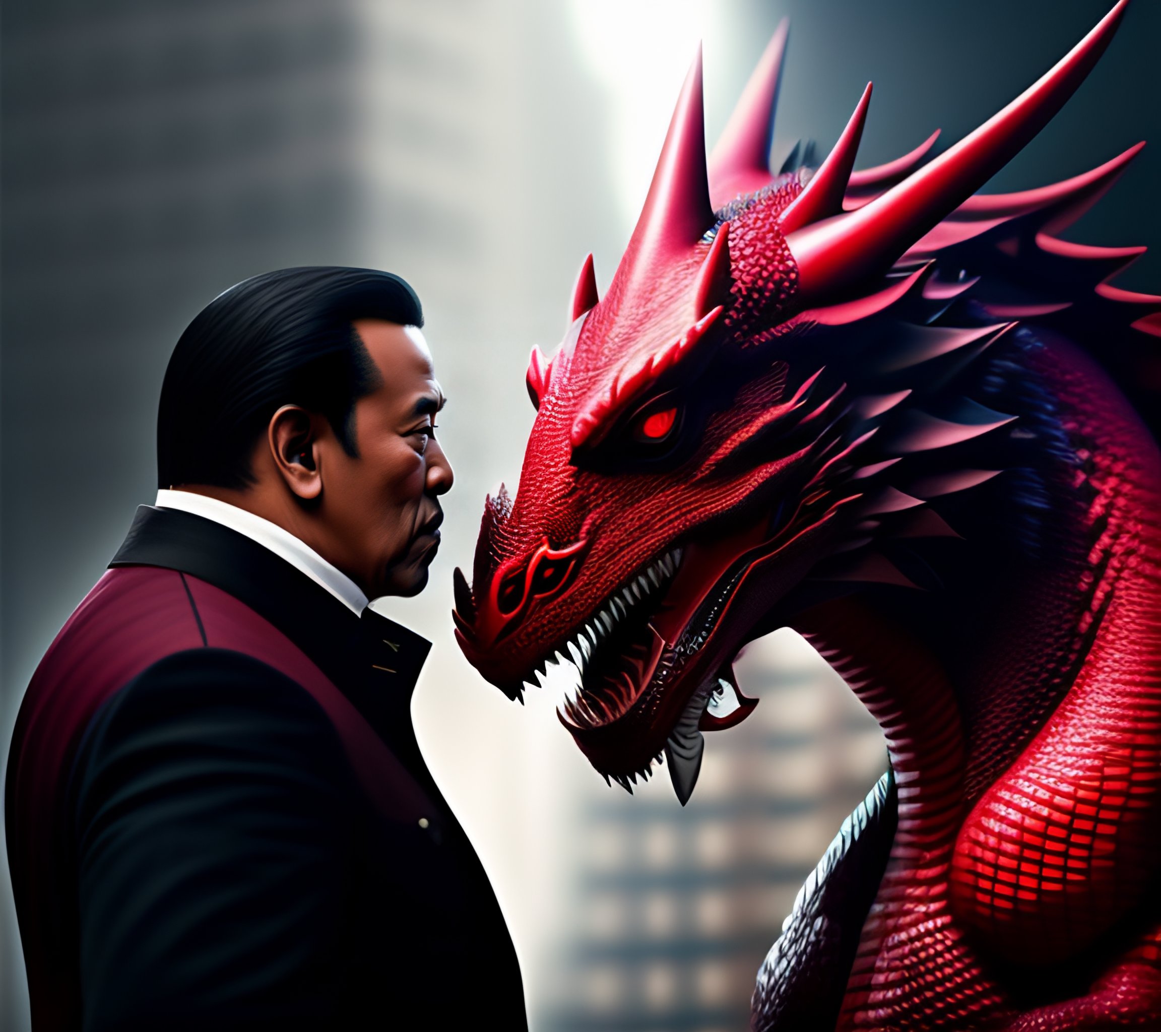 Lexica - A wise king fighting an ultra gigante mega red wine dragon
