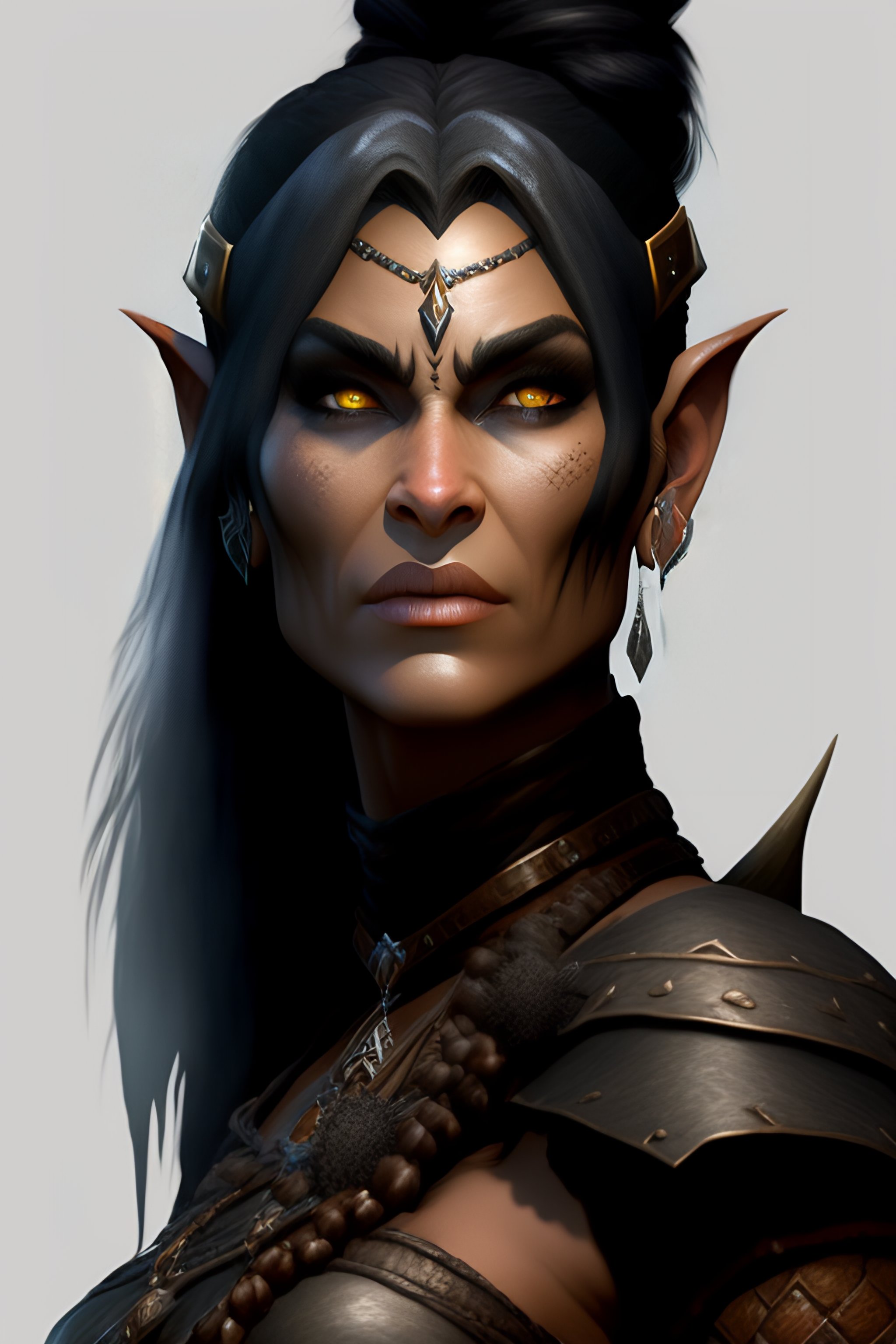 Lexica - Realistic dungeons and dragons female orc with charcoal hair ...