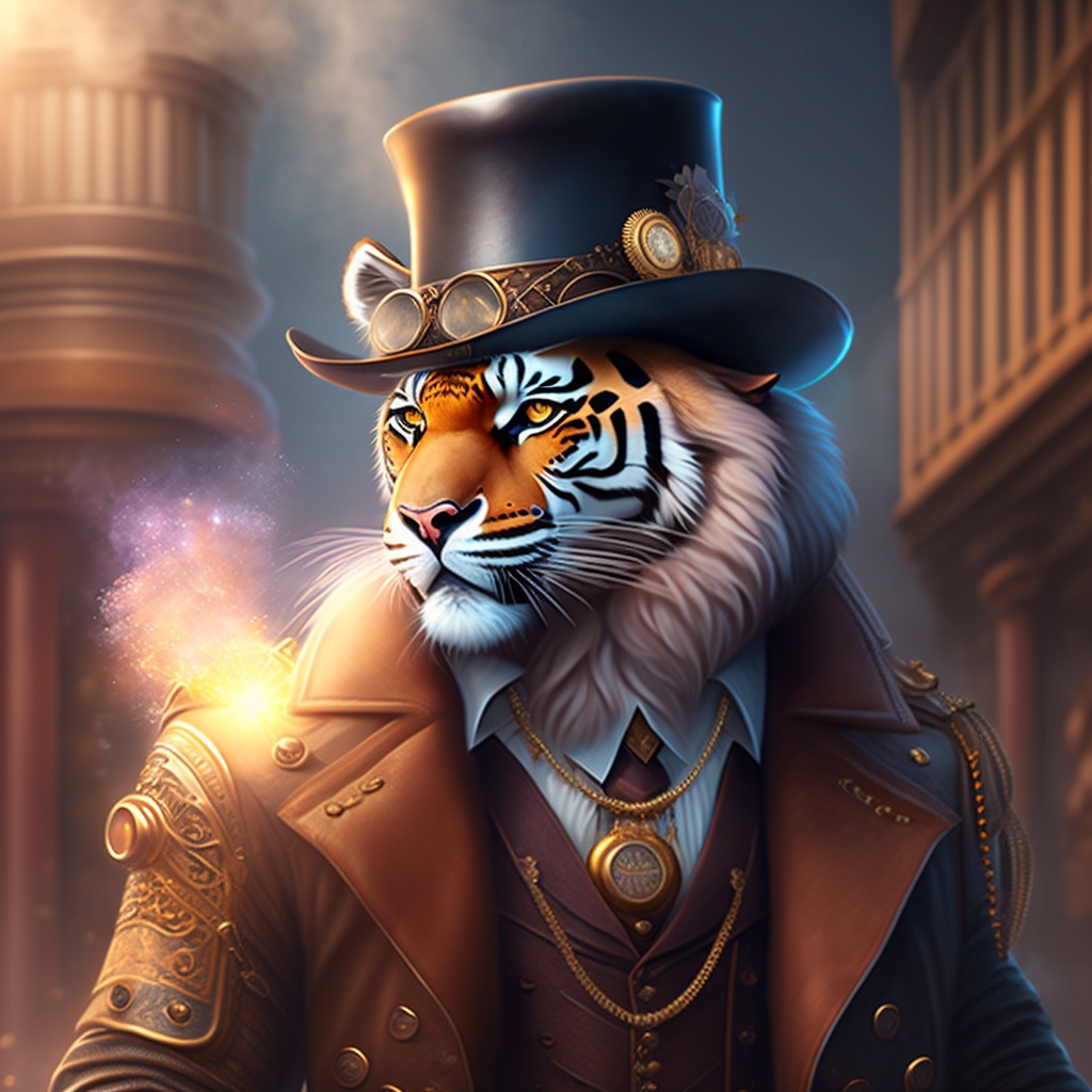 Lexica - Mechanical steampunk Tiger wearing goggles and a top hat ...