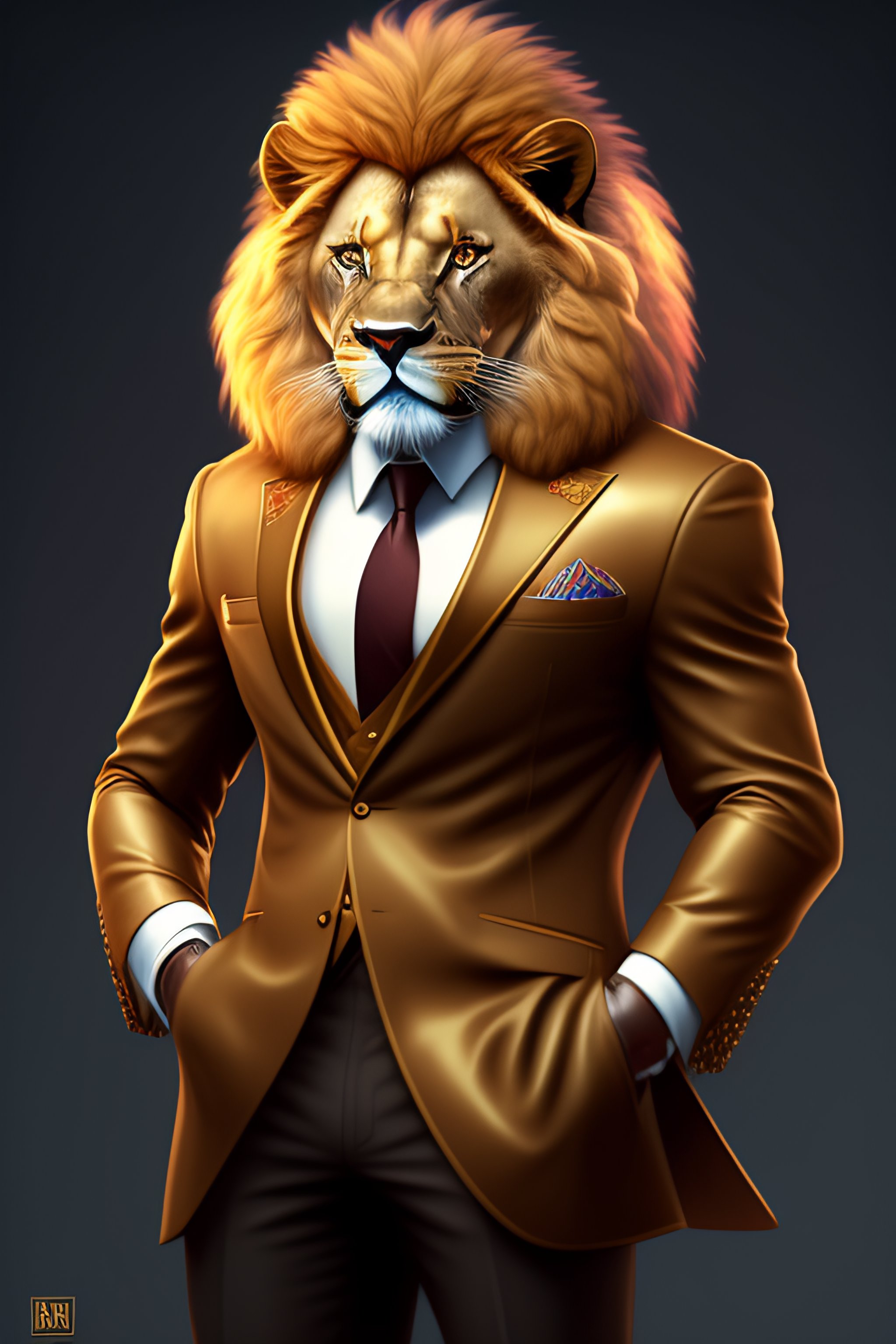 Lexica - Anthro furry humanoid lion, three piece suit, checking watch ...