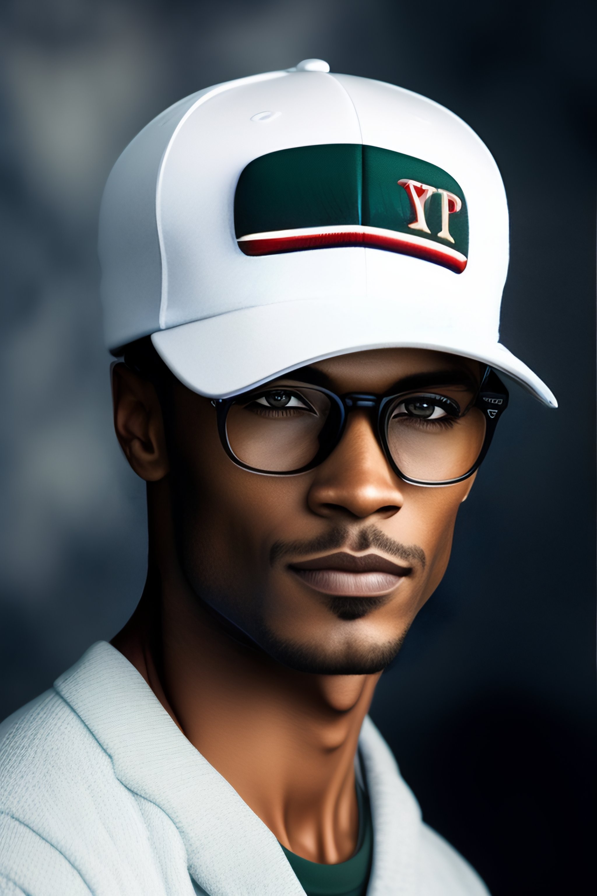 Lexica Picture of a man wearing baseball hat and glasses