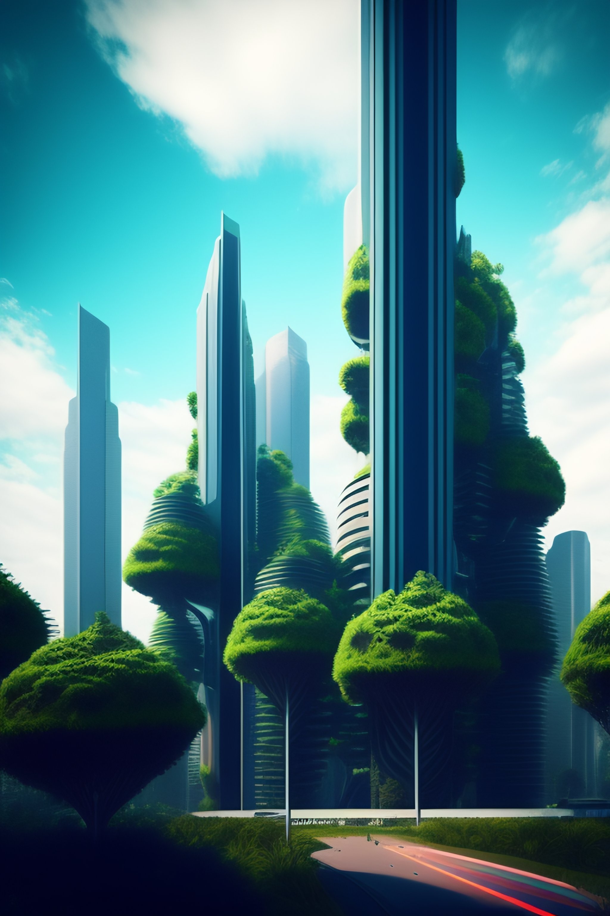 Lexica Futuristic city trees rebel