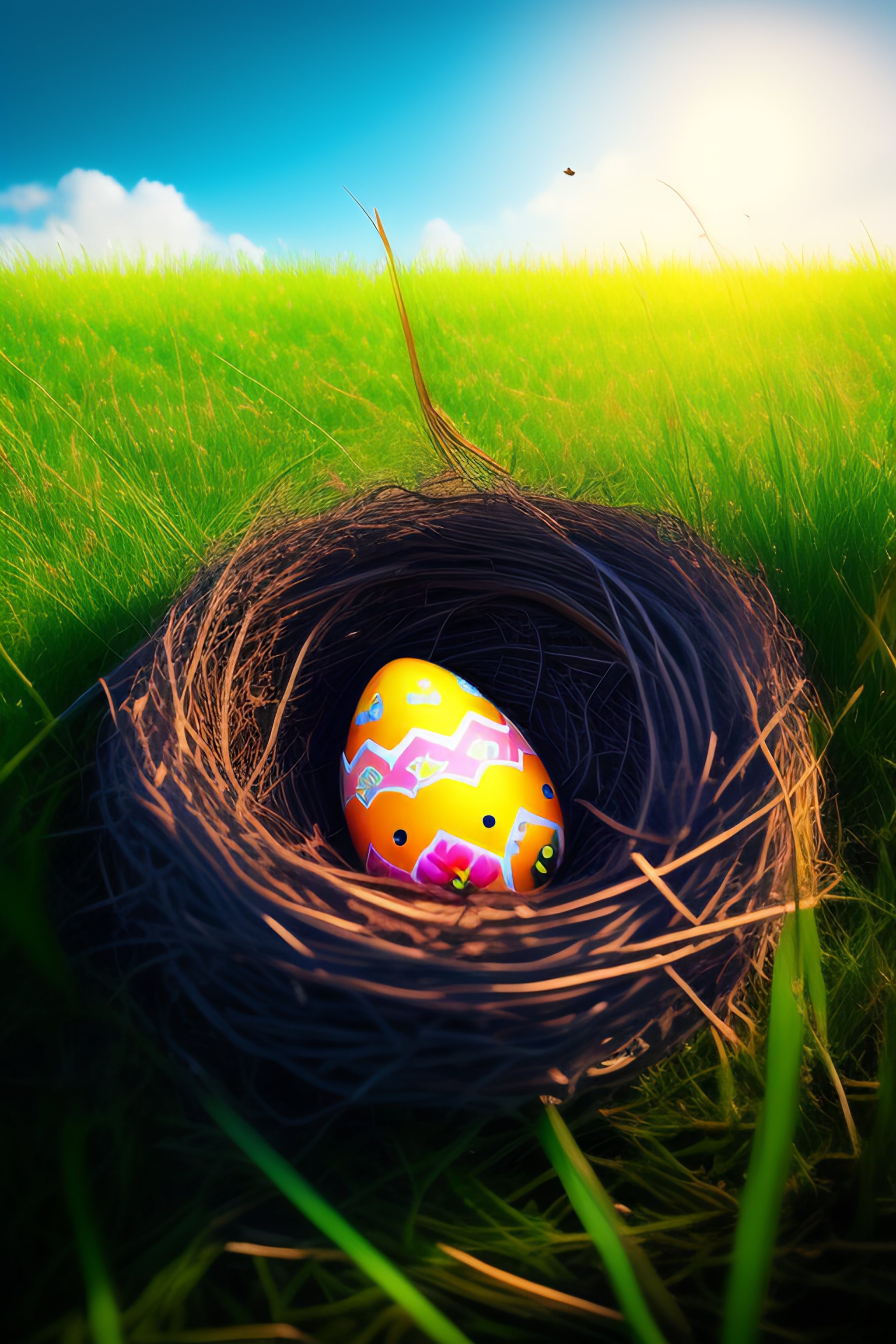 Lexica - Nest with easter eggs in grass on a sunny spring day