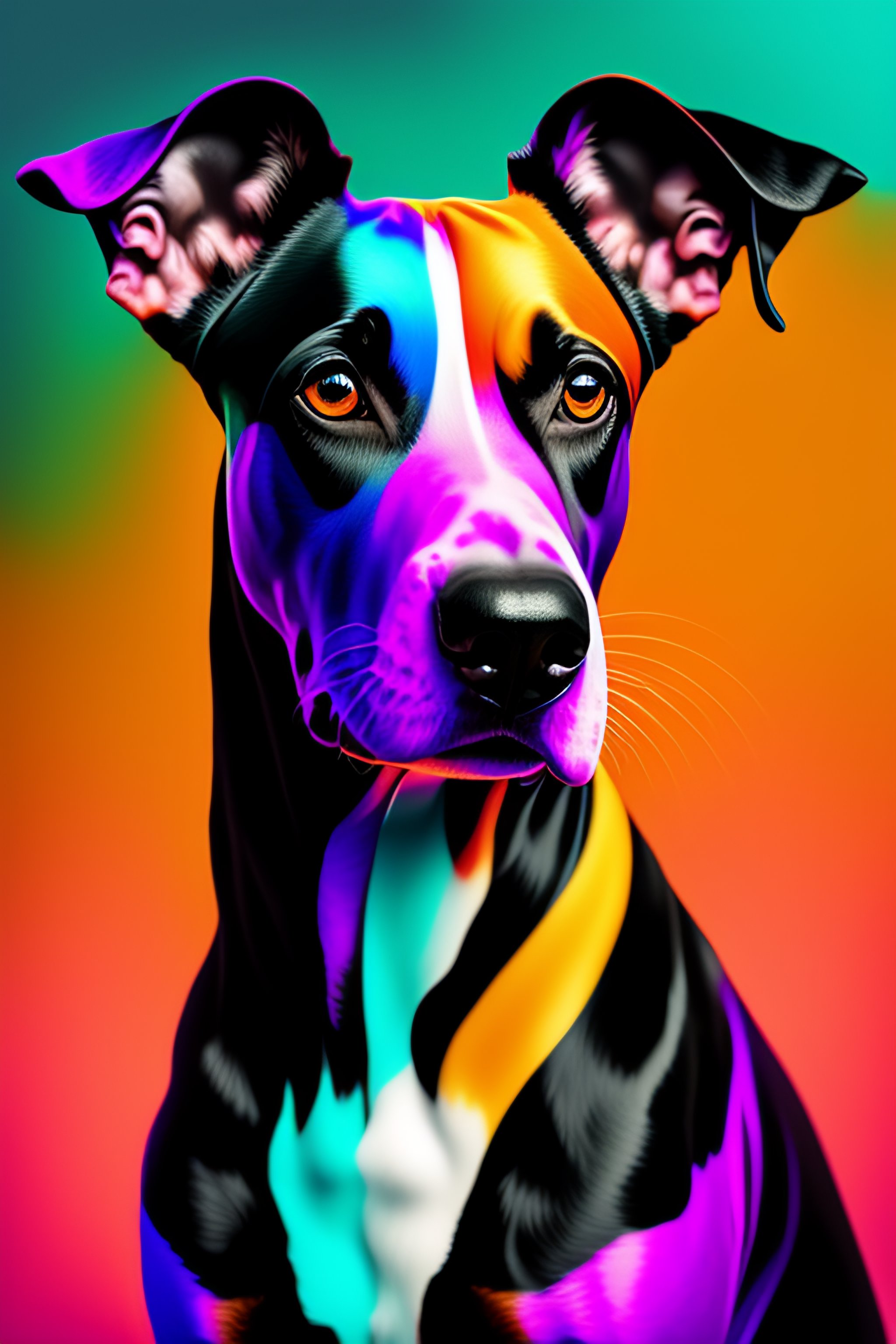 Lexica A painting of a black dog on a colorful background, an