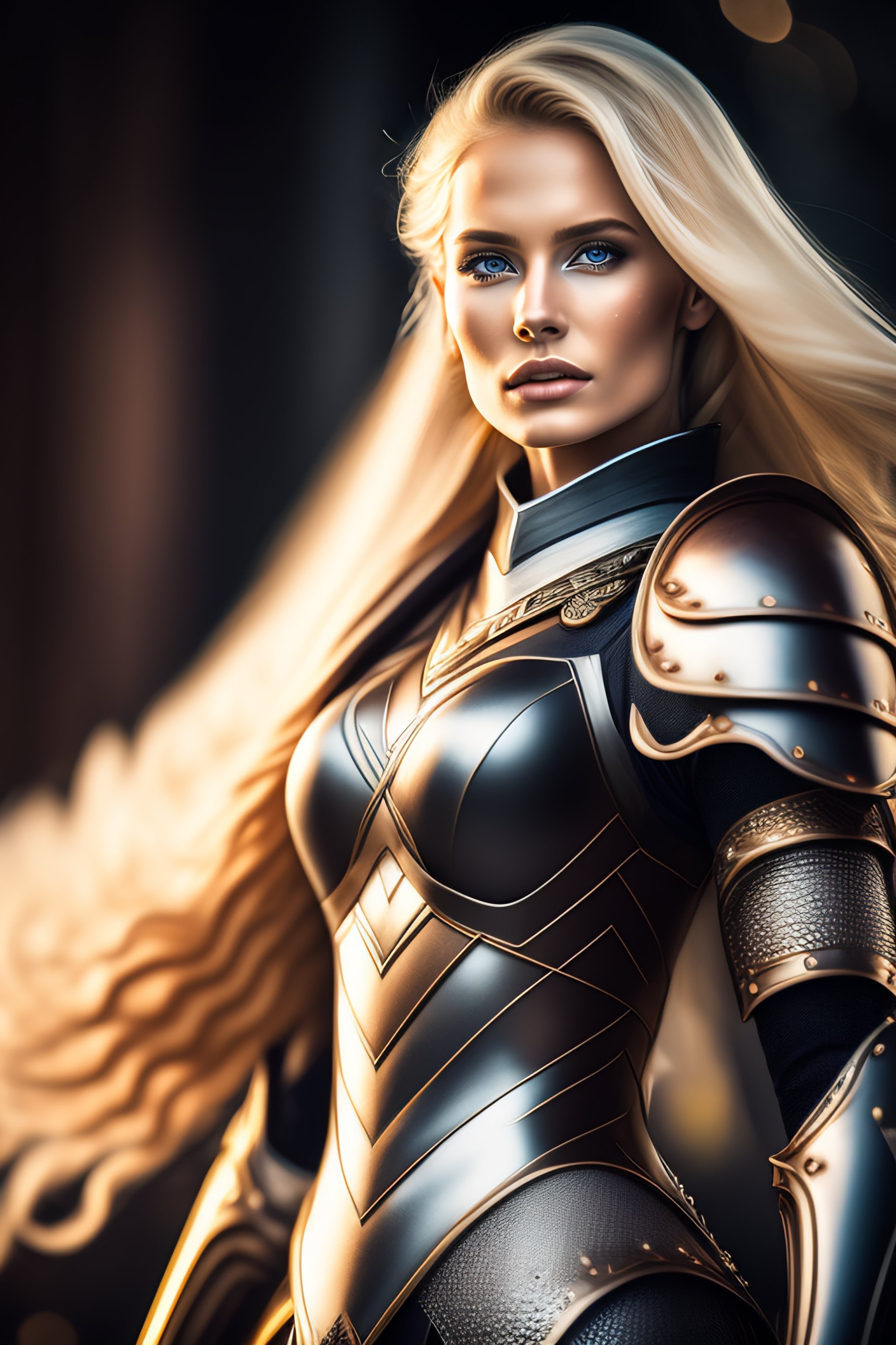 Lexica Bauty Blonde Woman Using Malenia Blade Of Miquella Armor Realistic Detailed Beautiful 3380