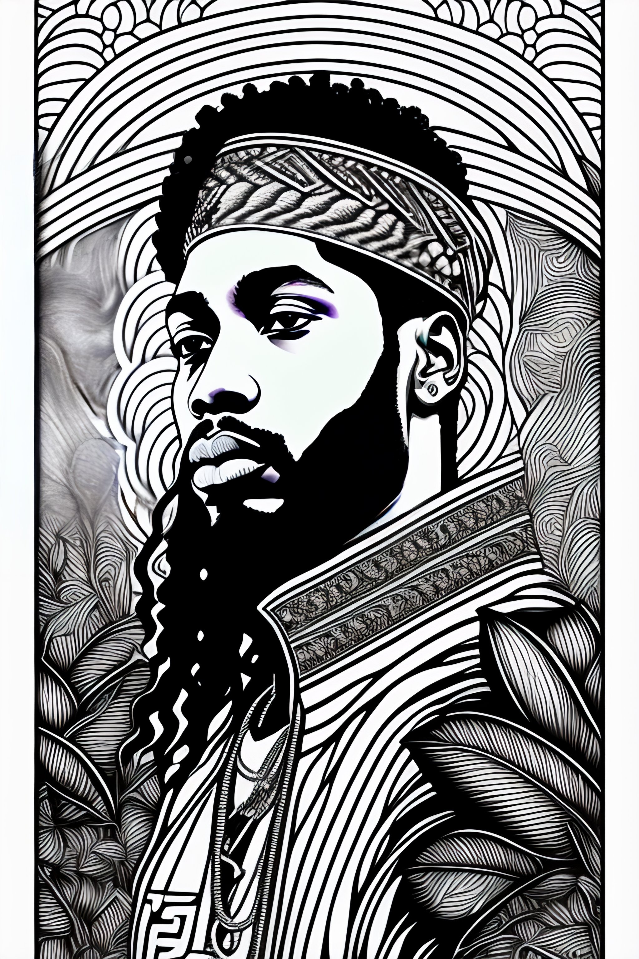Lexica - Black and white coloring book page of rapper