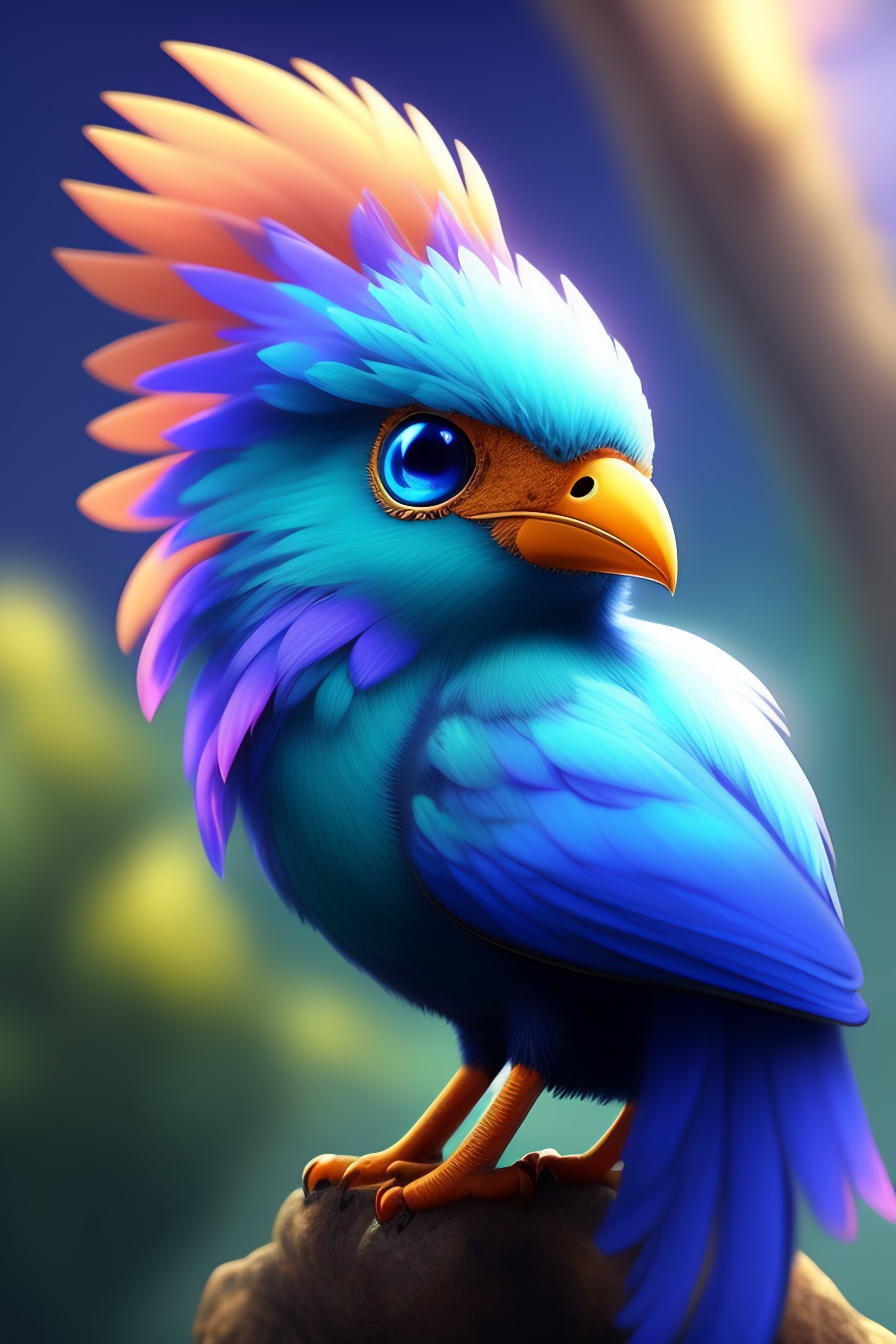 Lexica - A cute phoenix with big eyes and a black beak, it's feathers ...