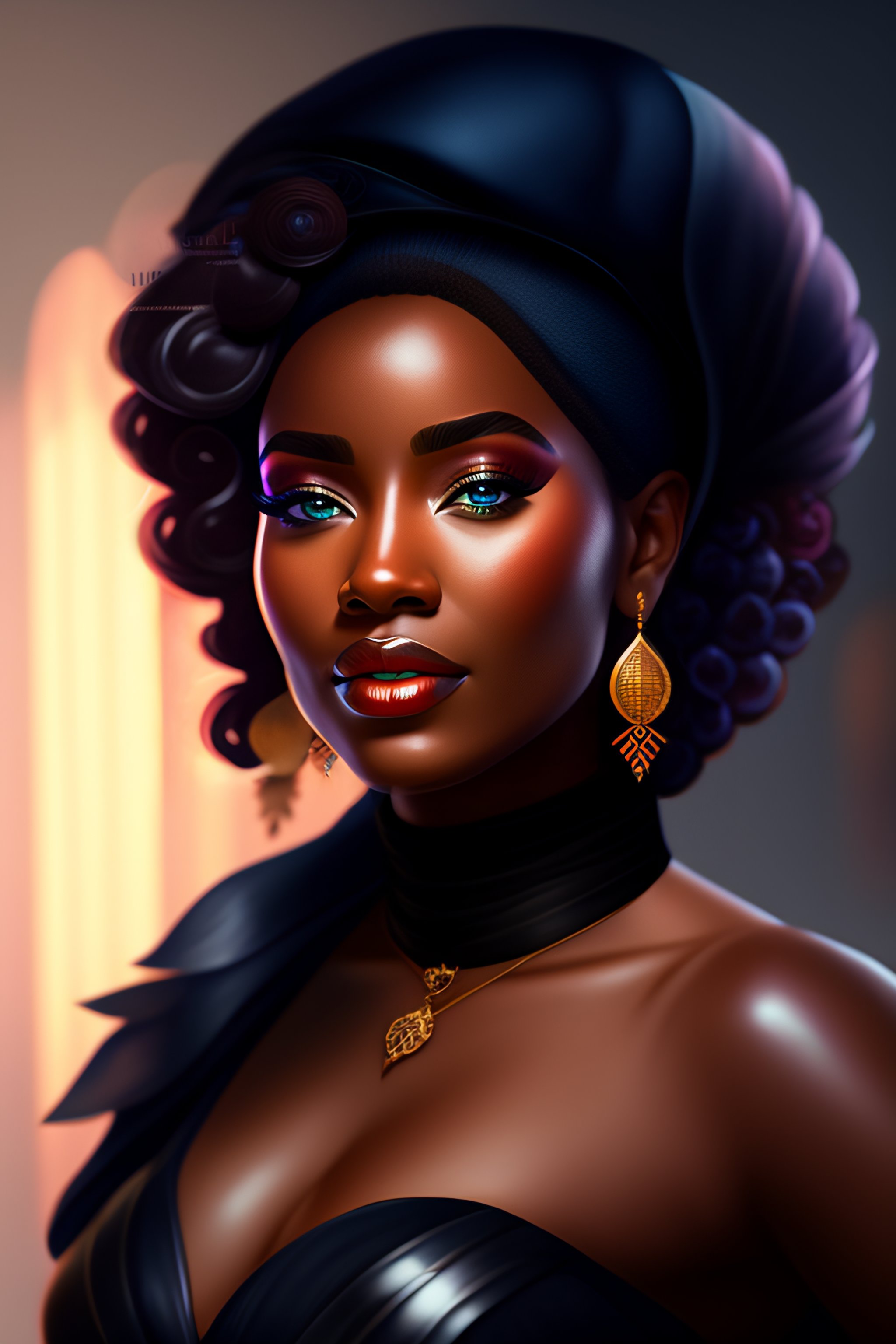 Lexica - A highly detailed illustration of blue haired brown skinned ...