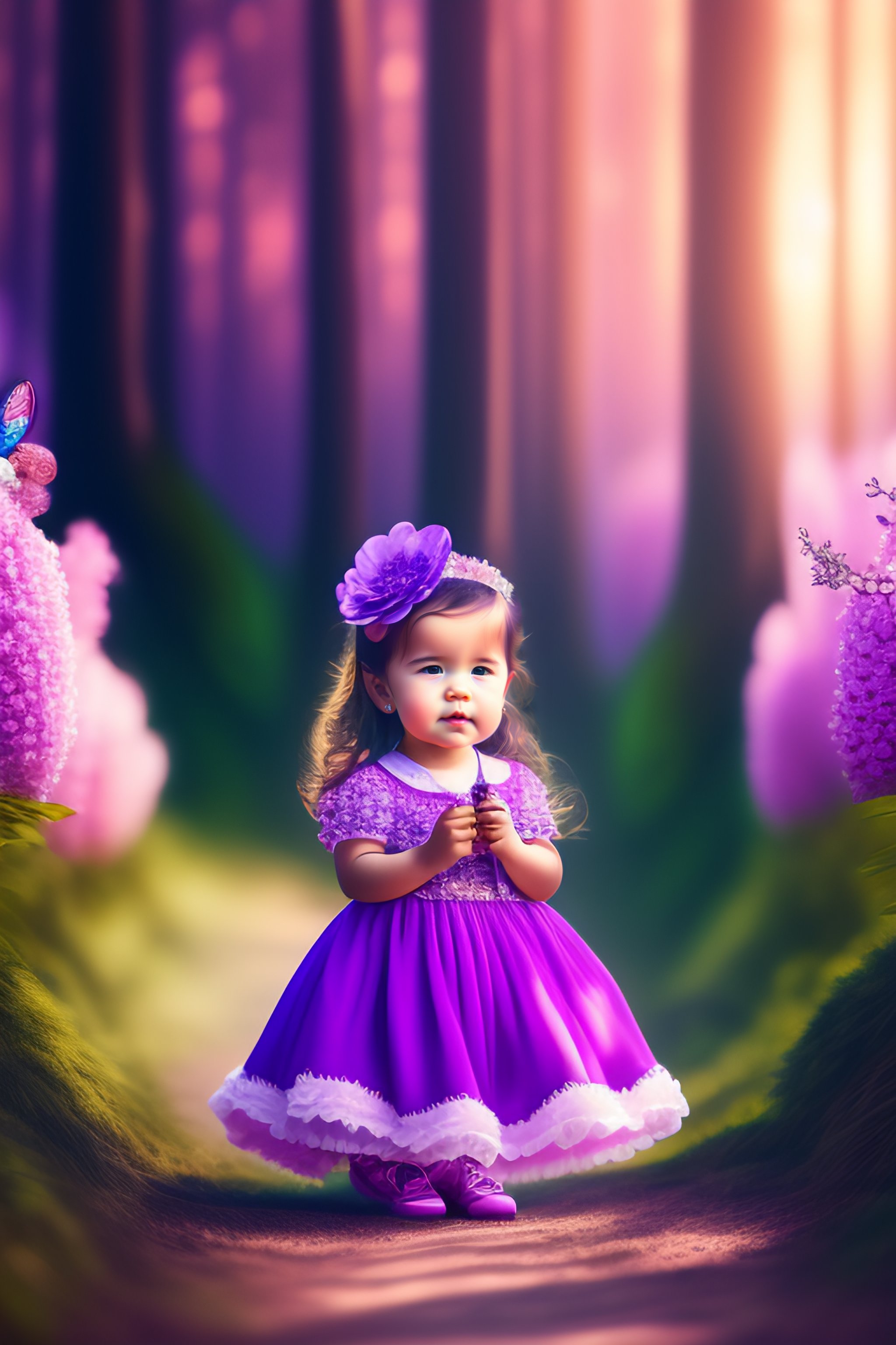 Cute baby girl in purple clearance dress