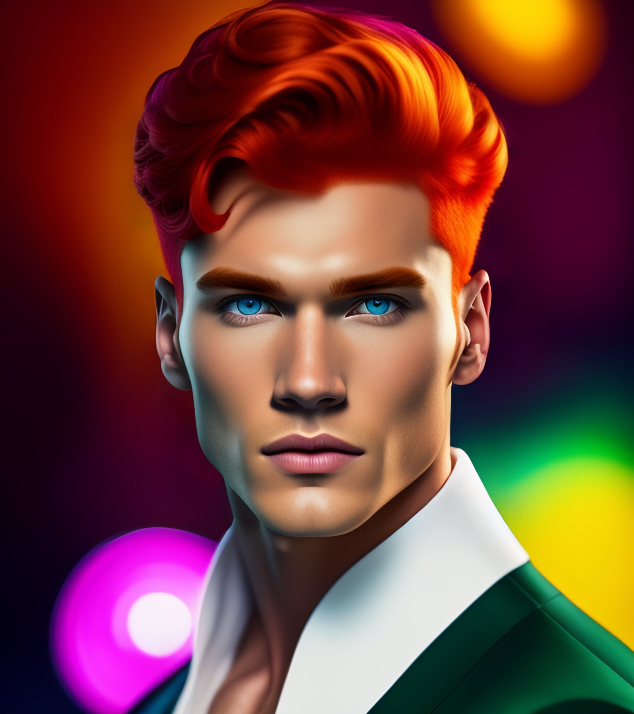 Lexica - Male Ruby Jim with red hair, blue eyes, green shirt, yellow ...