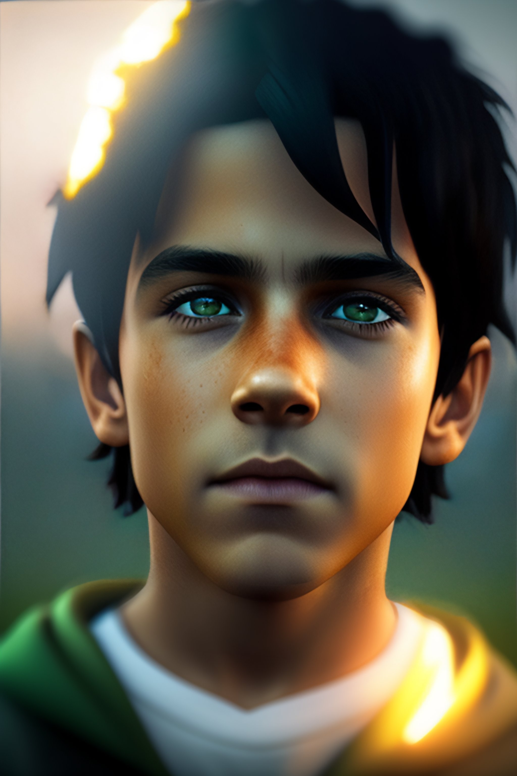 Lexica - Boy with black hair, shaggy, A scar on forehead in the shape ...