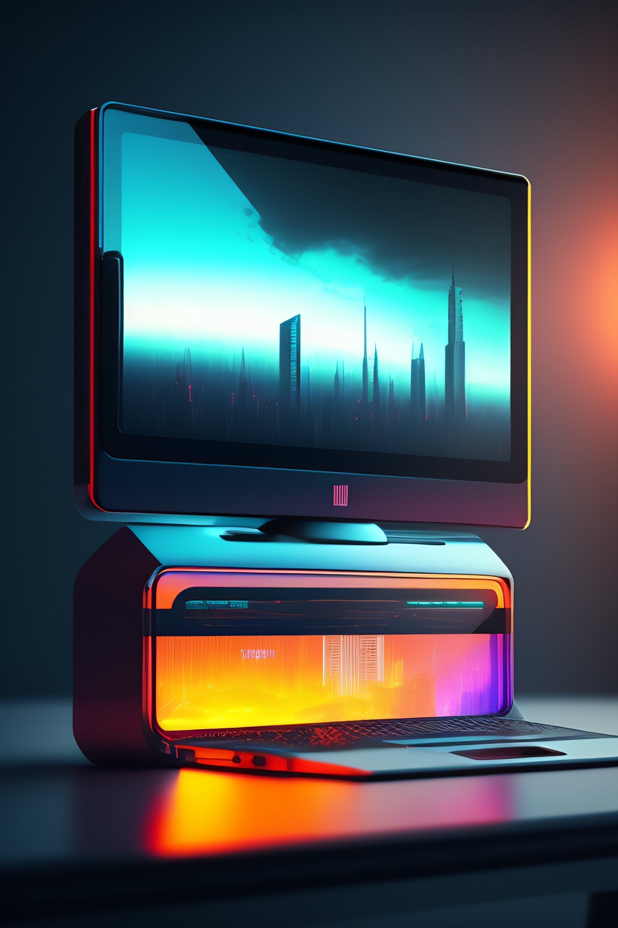Lexica - Computer in cyberpunk style, transparent side glass, against ...