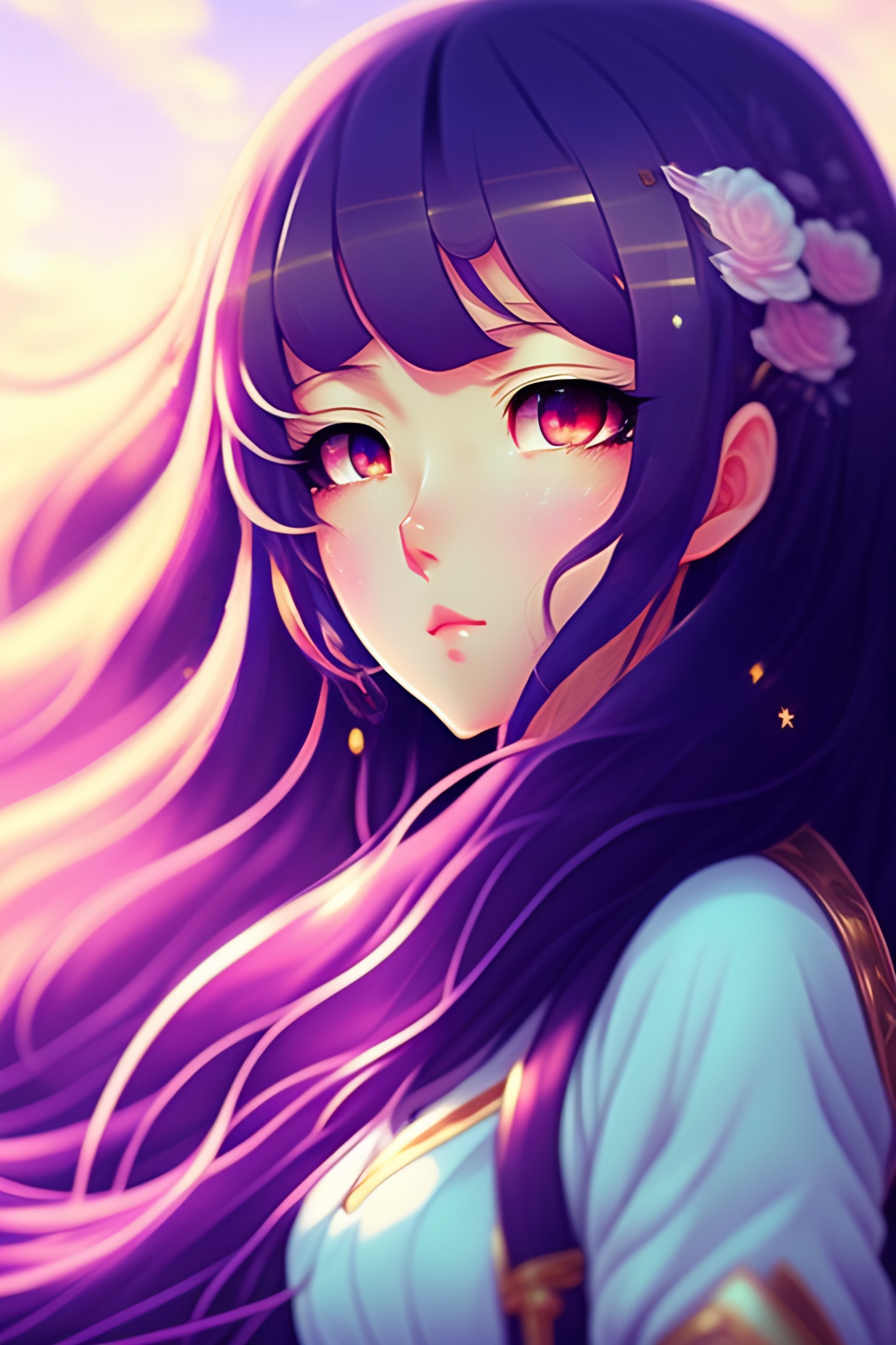 Lexica - Girl, yang, pink eyes, fantasy, long hair, hair blue, 2jigen ...