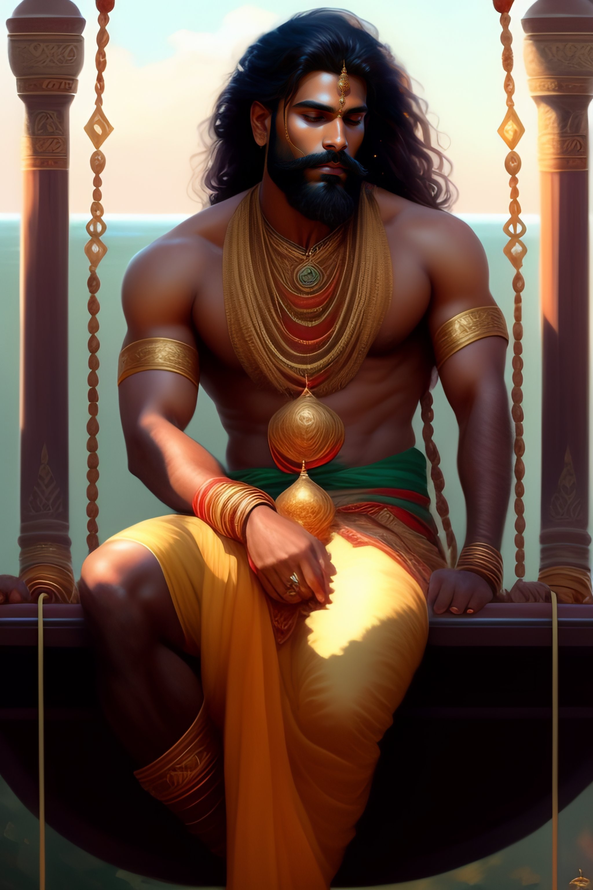 Lexica - Handsome attractive male deity sleeping on swing, Desi man ...