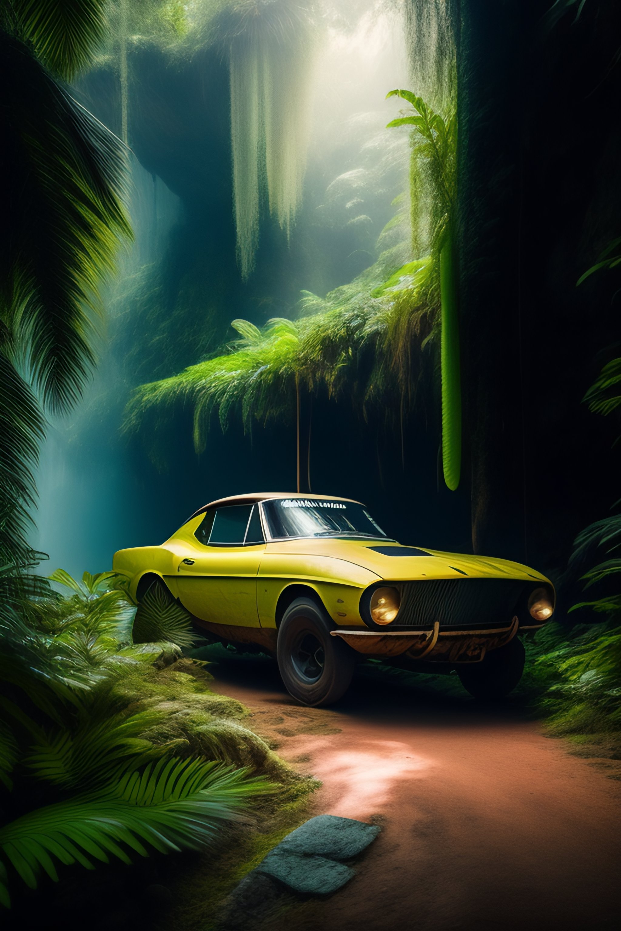 Lexica - Abandonned race car in the jungle