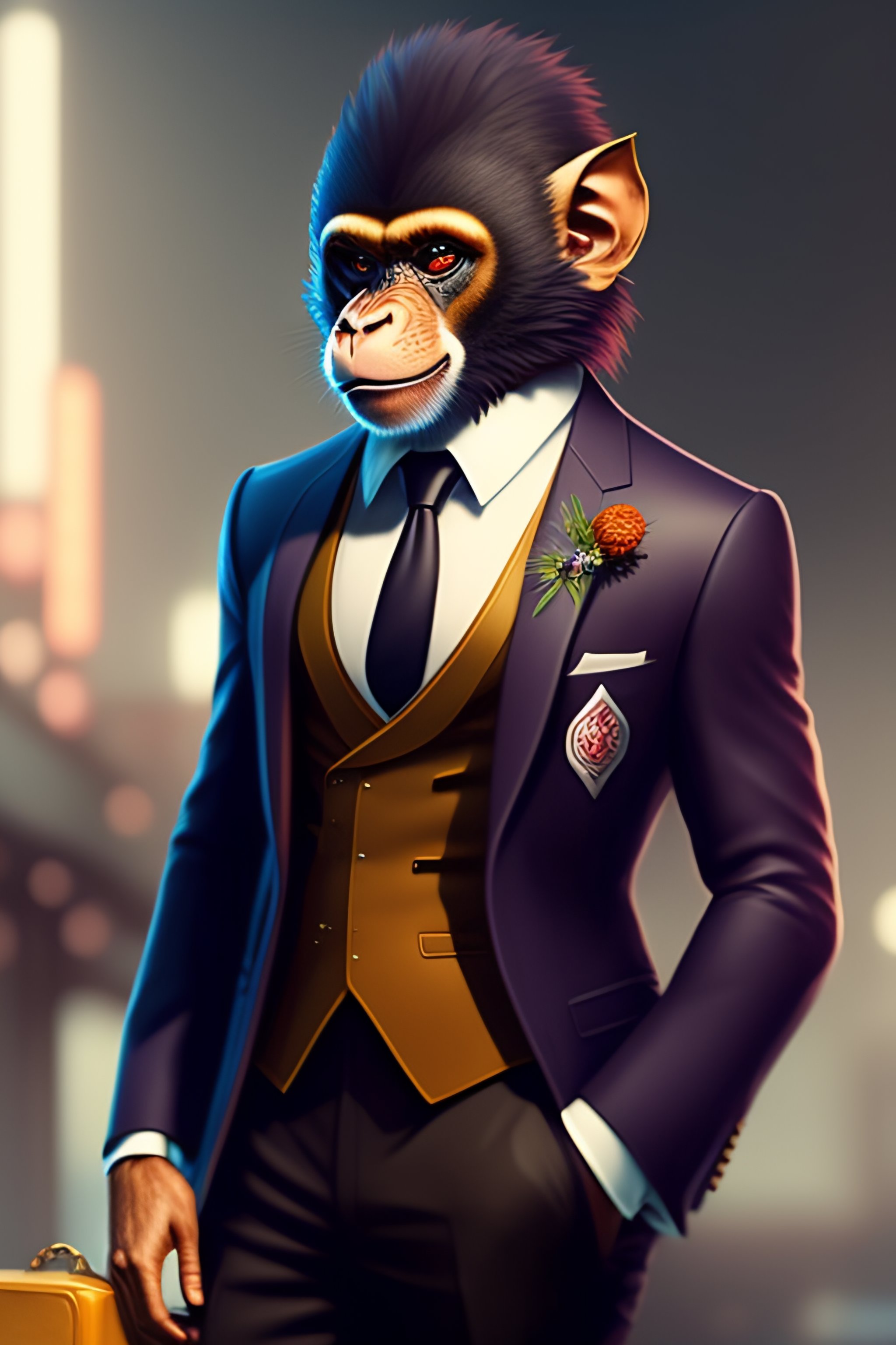 Lexica - Anthro furry humanoid monkey, three piece suit, checking watch ...