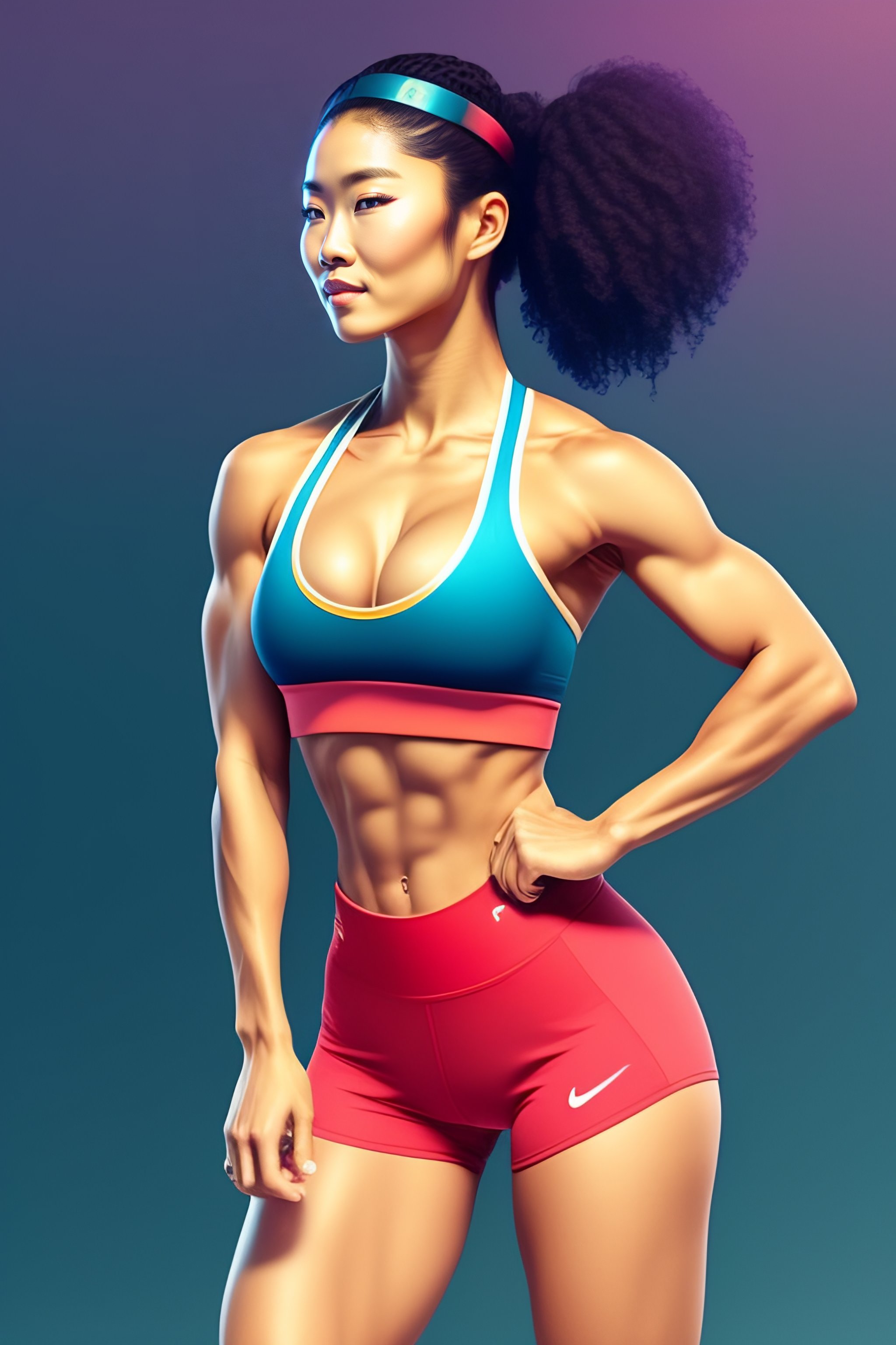 lexica-a-woman-in-a-sports-bra-top-and-shorts-a-character-portrait