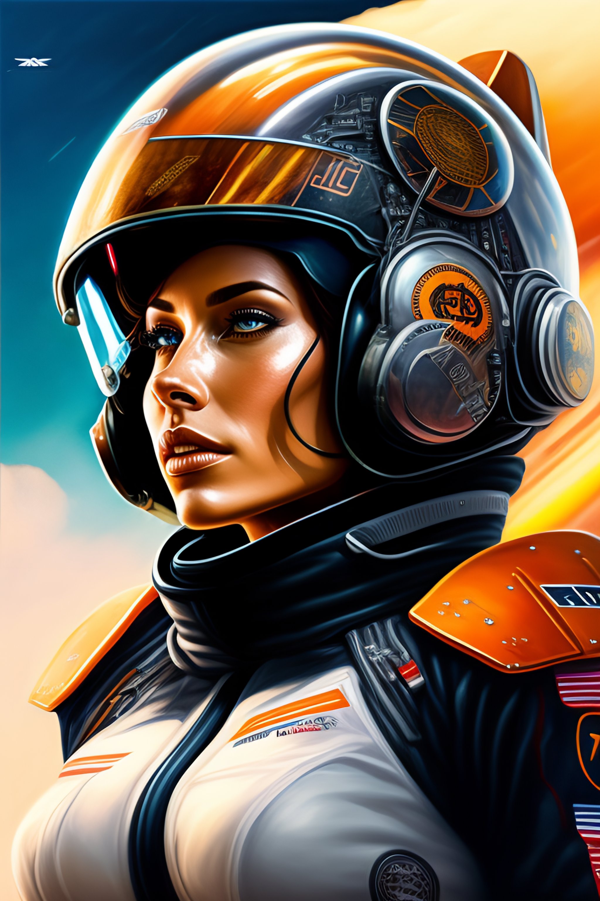 Lexica - Cyborg pilot women, with a bitcoin coin name in the helmet ...