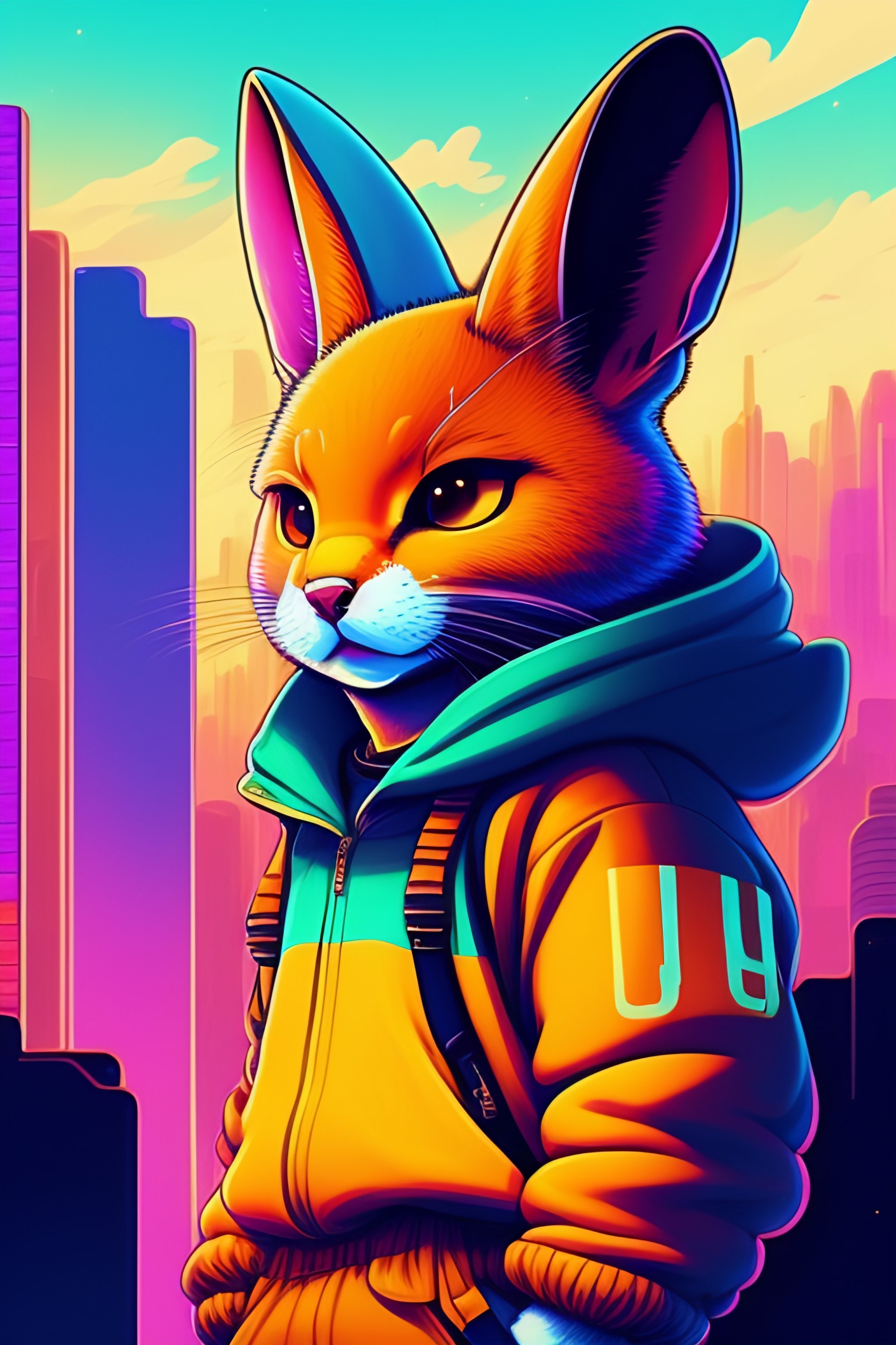 Lexica - Photo of of a huge rabit with spraycans in a fusion cityscape ...