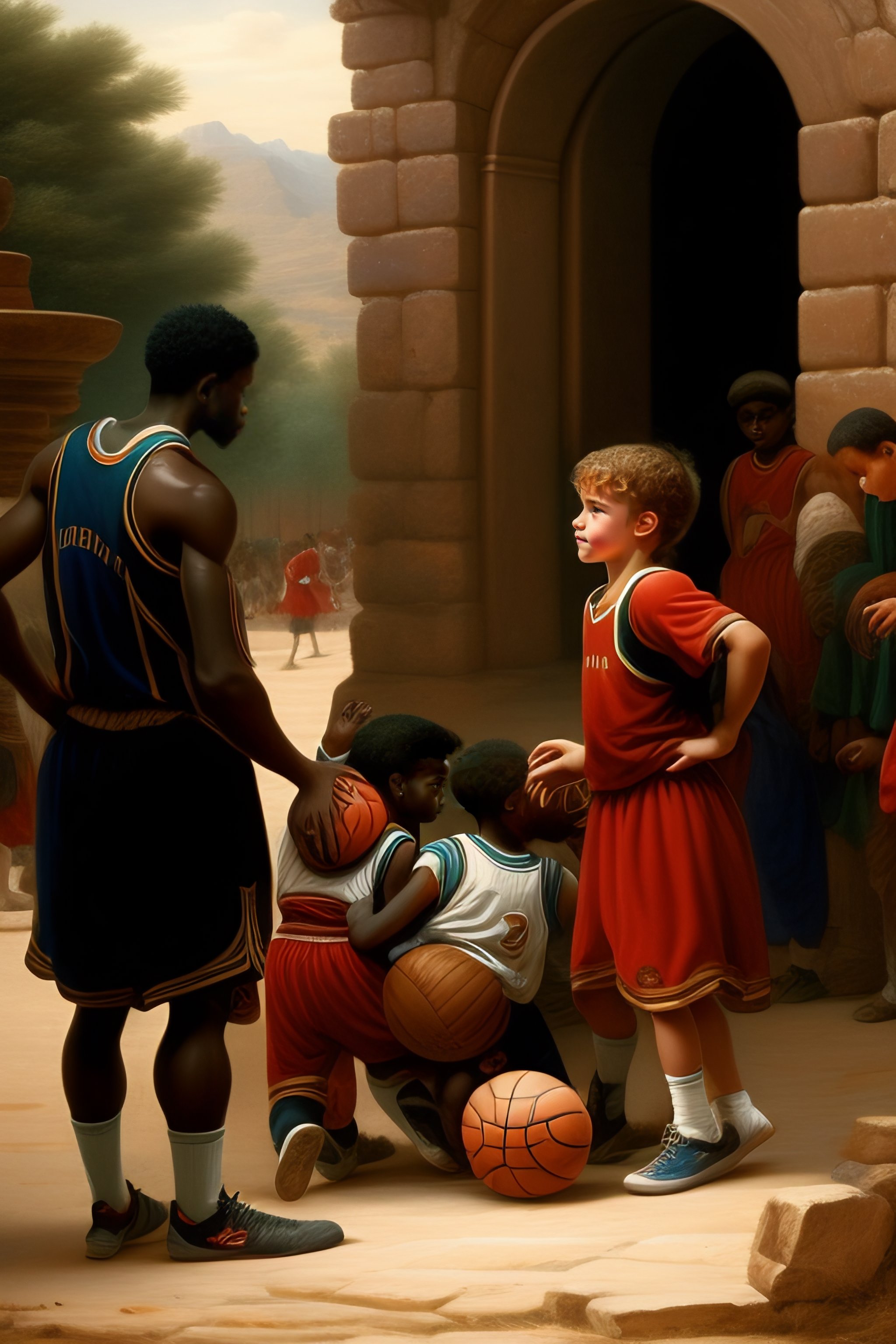 Lexica - Portrait of children’s playing basketball with some homeless ...