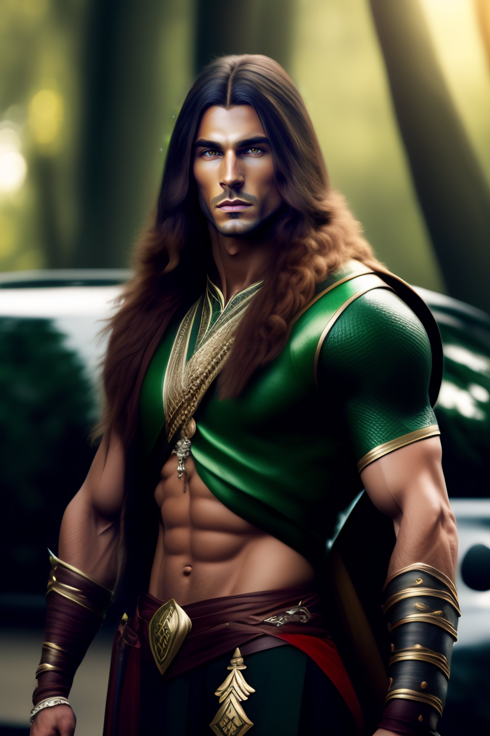 Lexica - Male Slender Muscular Elven Ranger With Long Hair In Front Of 