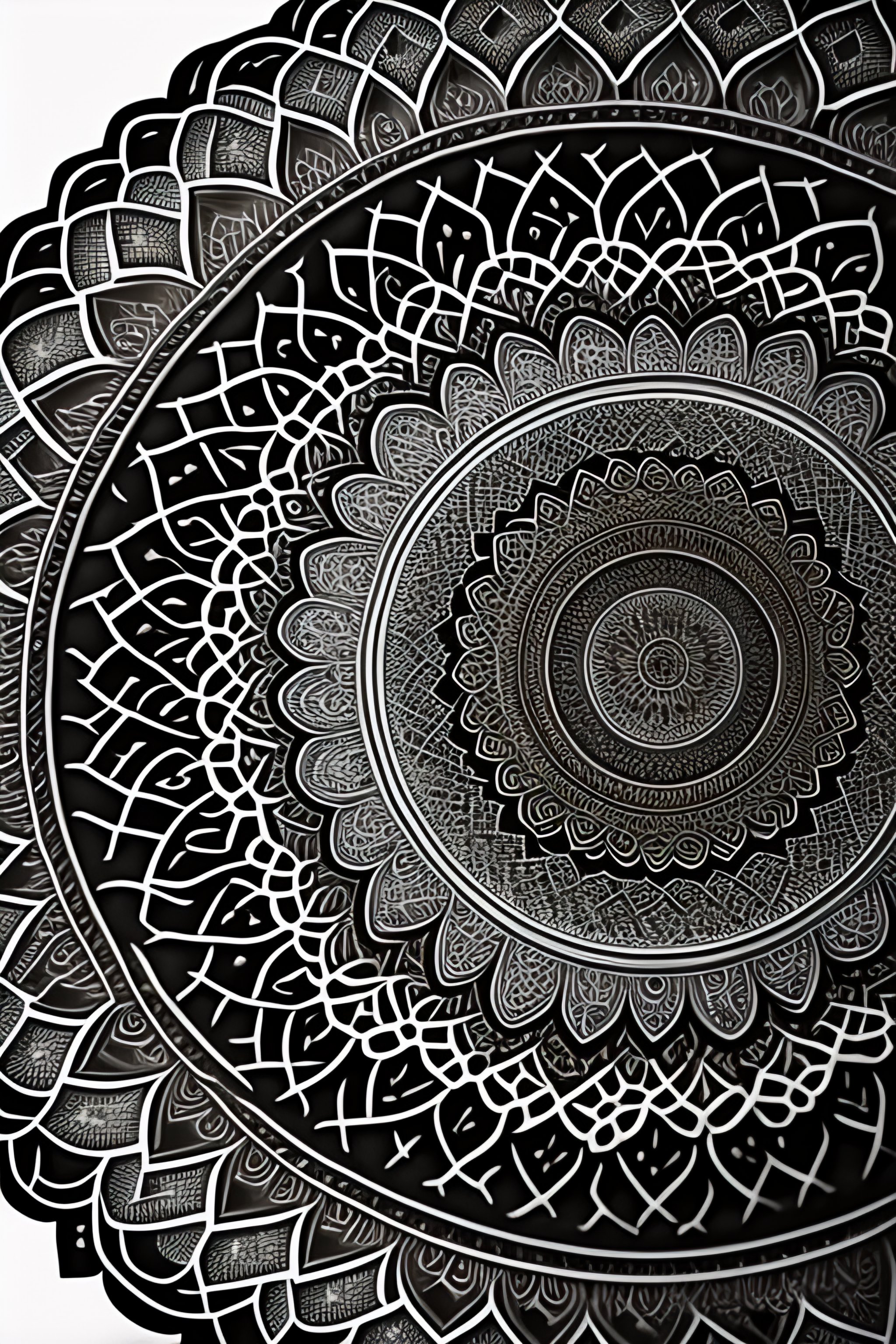 Lexica - Intricate details arabic, black and white, 2d, mandala