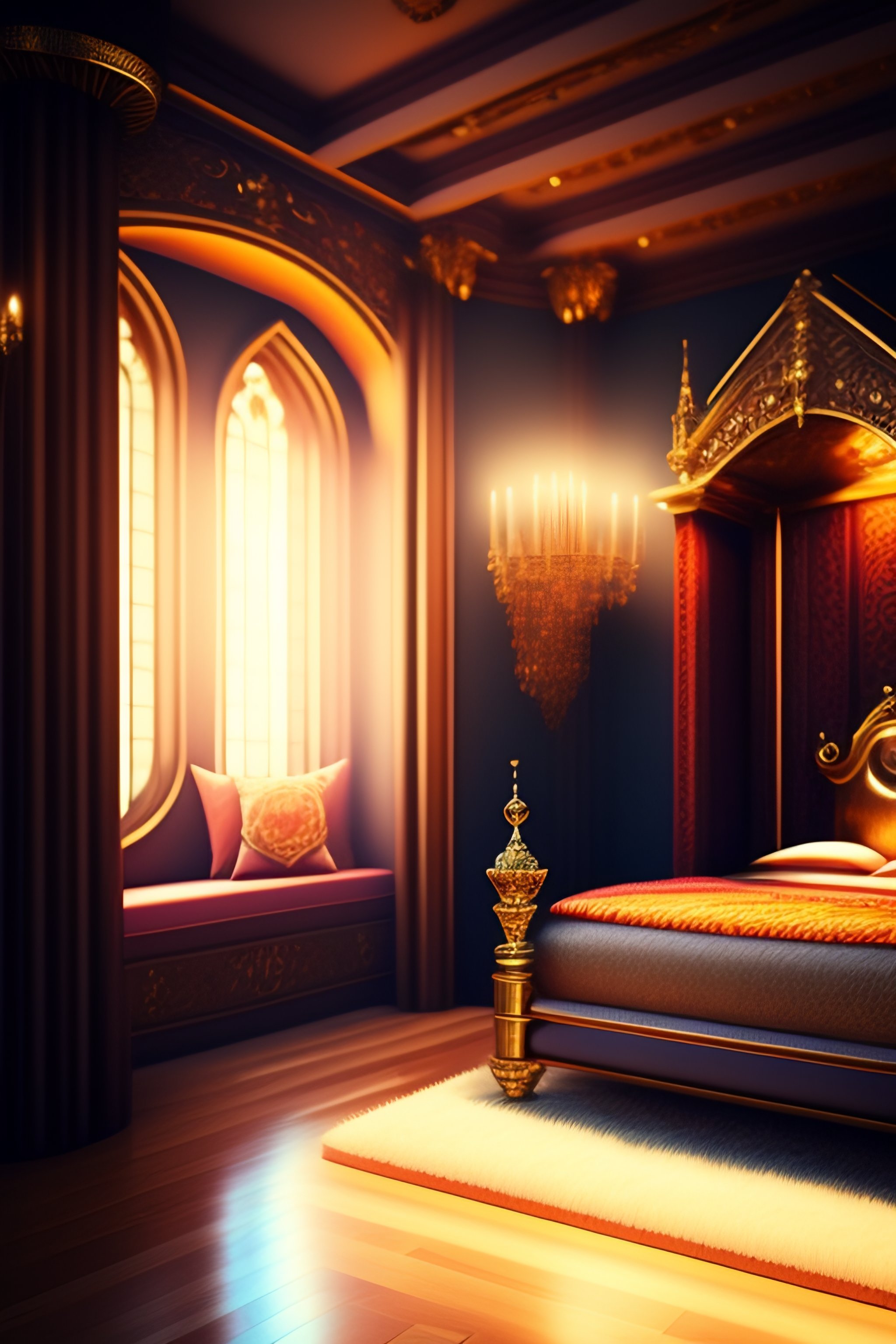 Lexica - A photo of a luxurious room in a fantasy castle